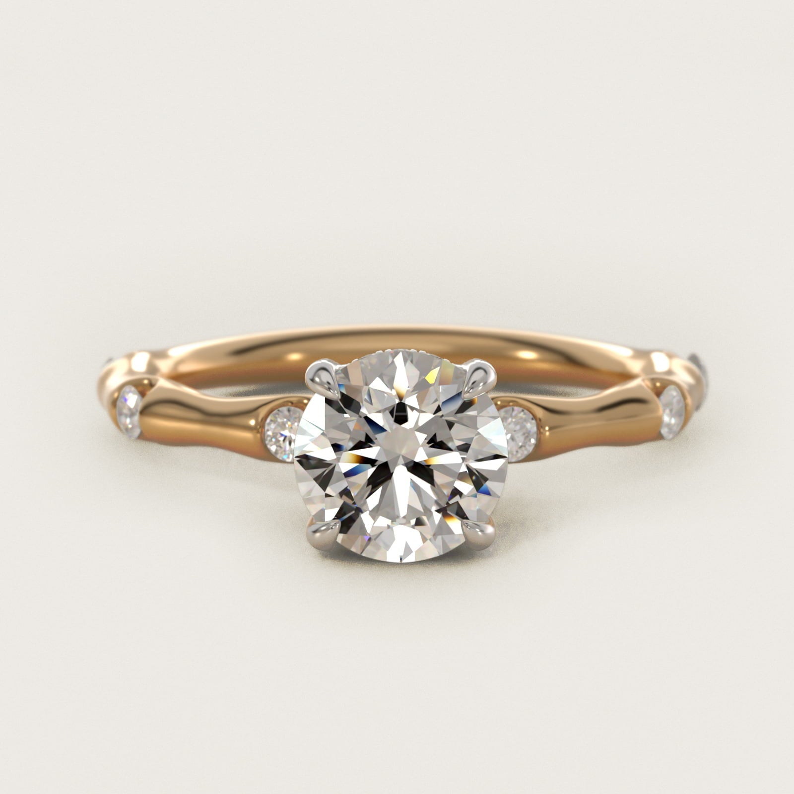 Bamboo Hidden Halo Side Stone Diamond Engagement Ring With Halo In 14K Yellow Gold By James Allen - Round Center