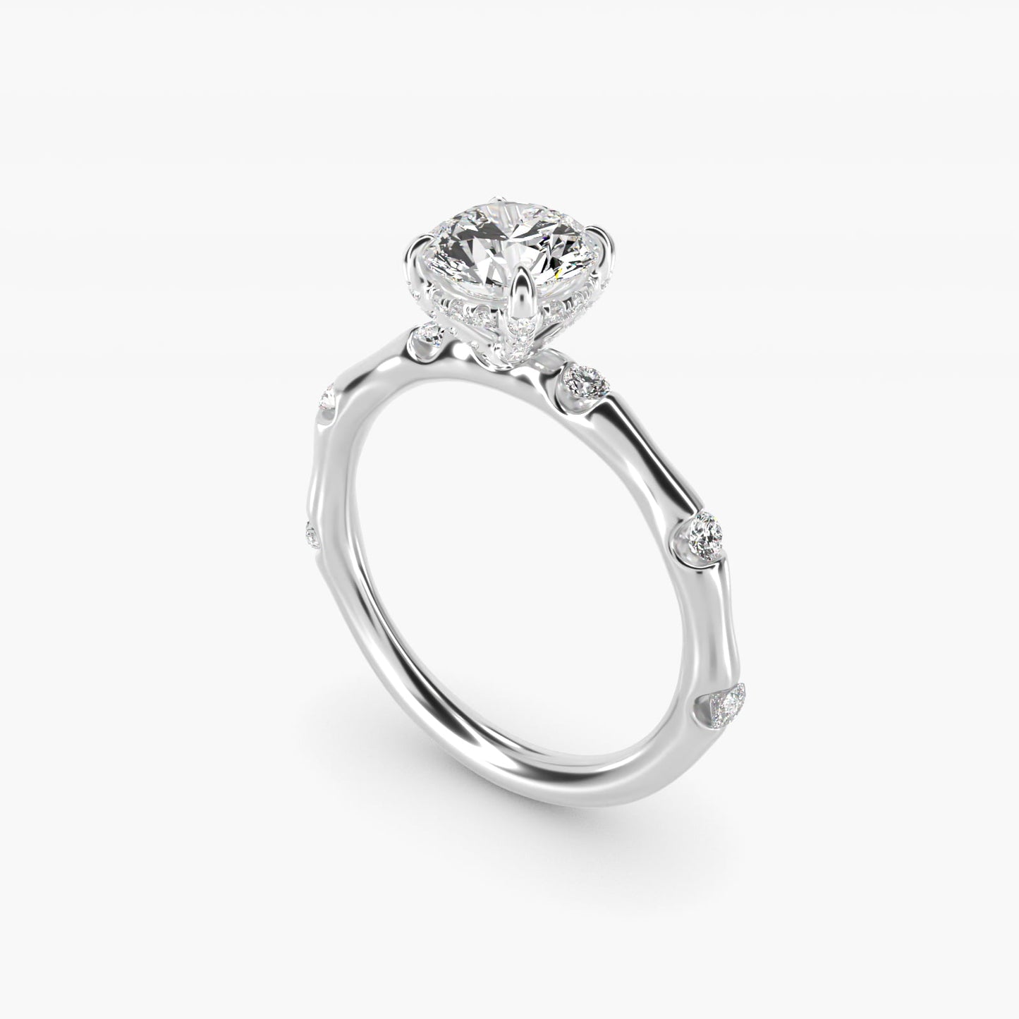 Bamboo Hidden Halo Side Stone Diamond Engagement Ring With Halo In Platinum By James Allen - Round Center