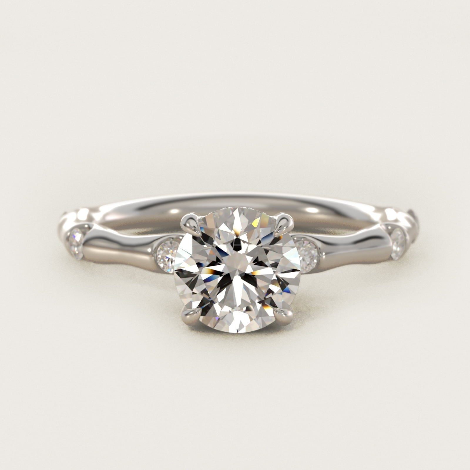 Bamboo Hidden Halo Side Stone Diamond Engagement Ring With Halo In Platinum By James Allen - Round Center