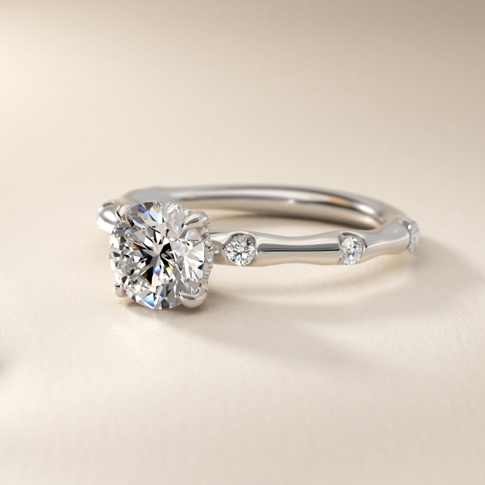 Bamboo Hidden Halo Side Stone Diamond Engagement Ring With Halo In Platinum By James Allen - Round Center