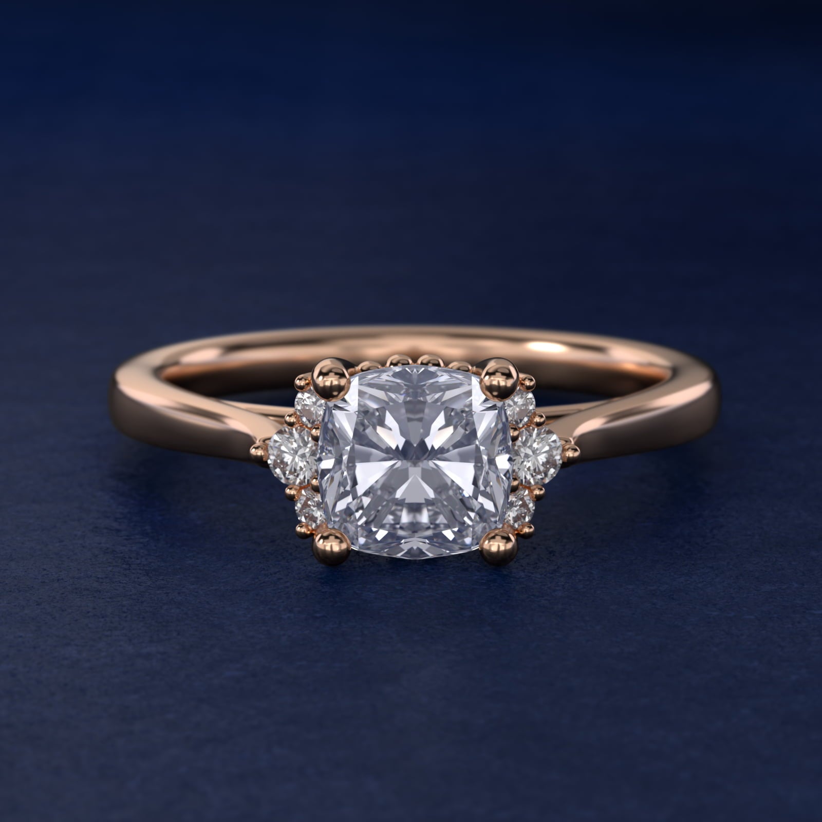 Bead Accent Pav? Trio Side Stone Diamond Engagement Ring In 18k Rose Gold By James Allen - Cushion Center
