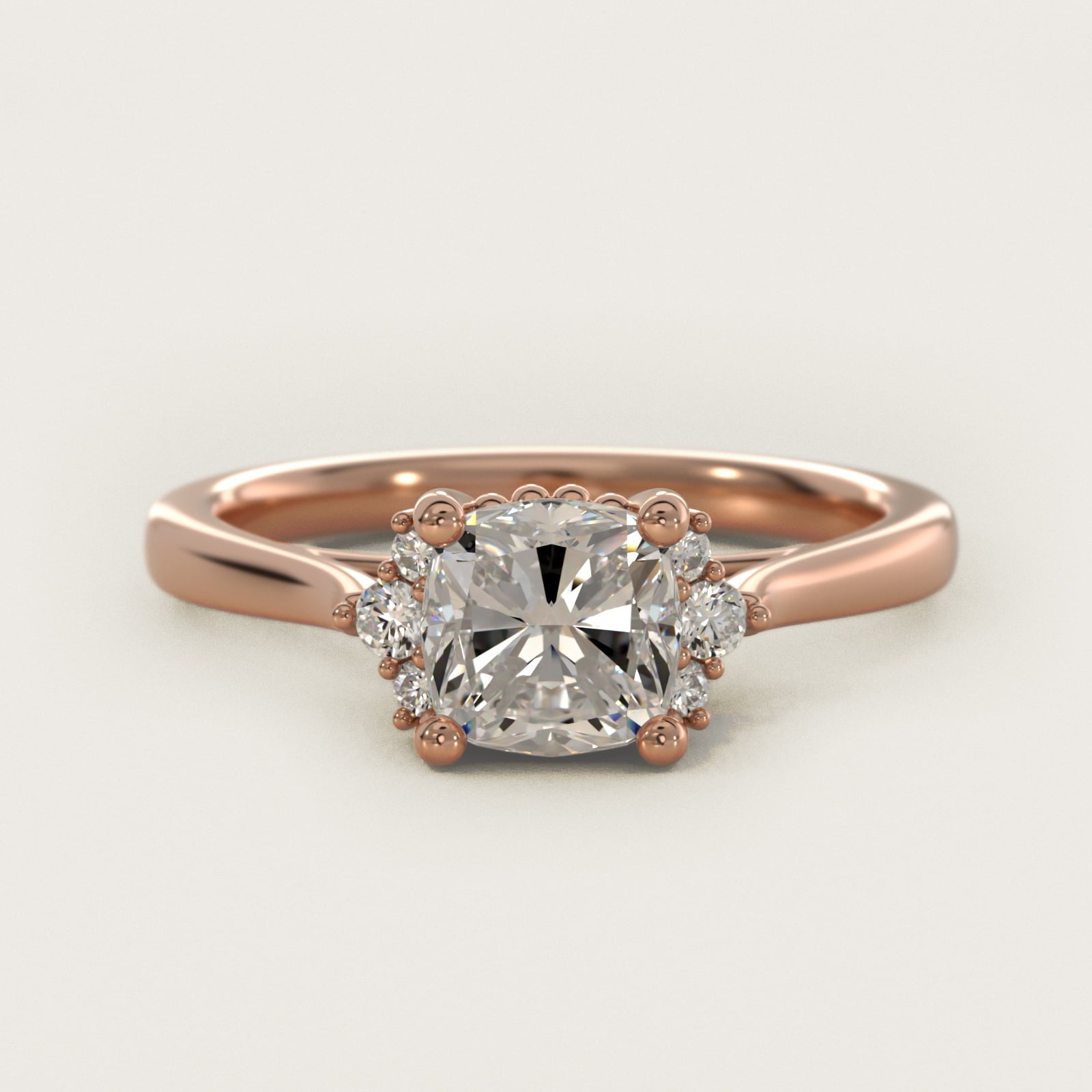 Bead Accent Pav? Trio Side Stone Diamond Engagement Ring In 18k Rose Gold By James Allen - Cushion Center