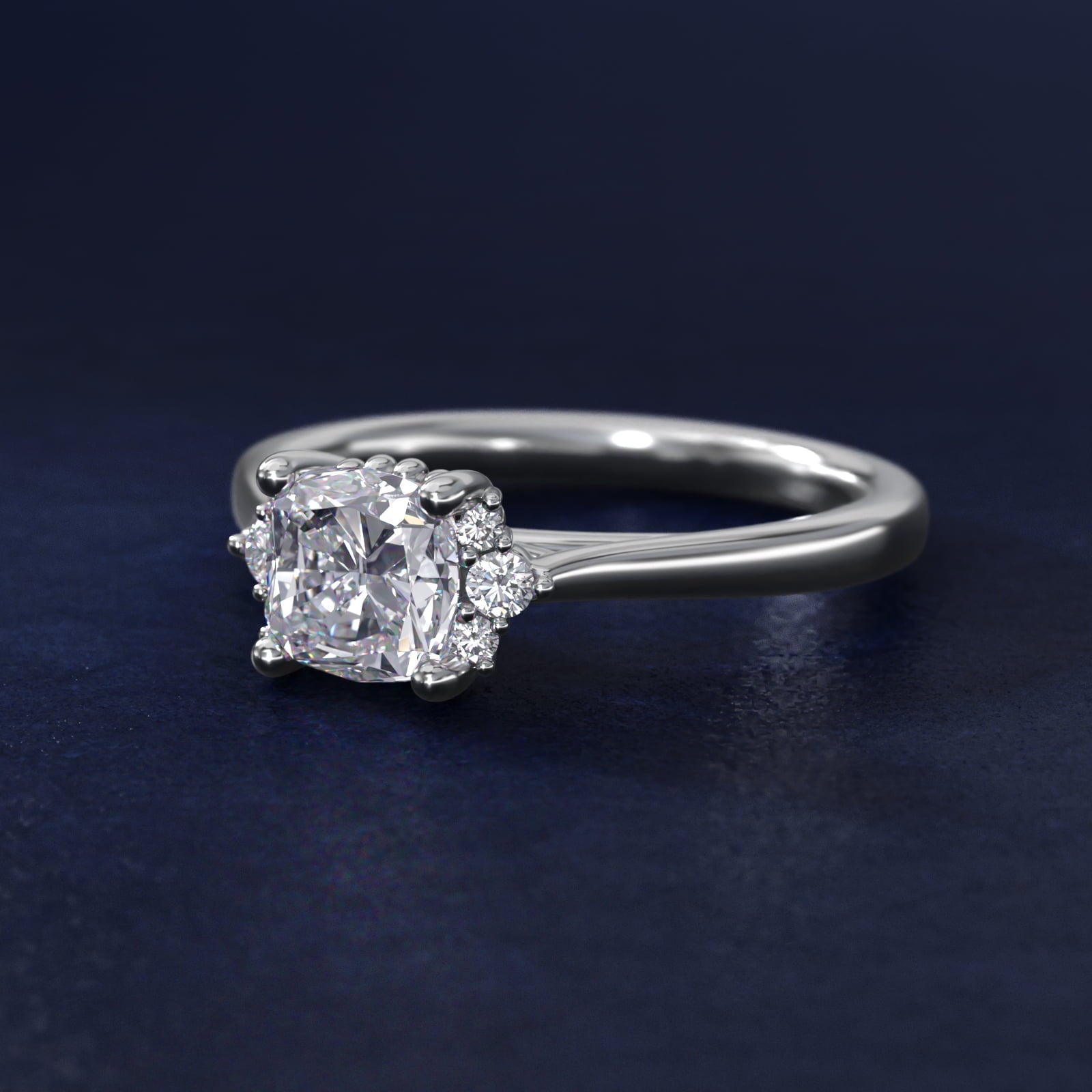 Bead Accent PavŽ Trio Side Stone Diamond Engagement Ring In 14K White Gold By James Allen - Cushion Center