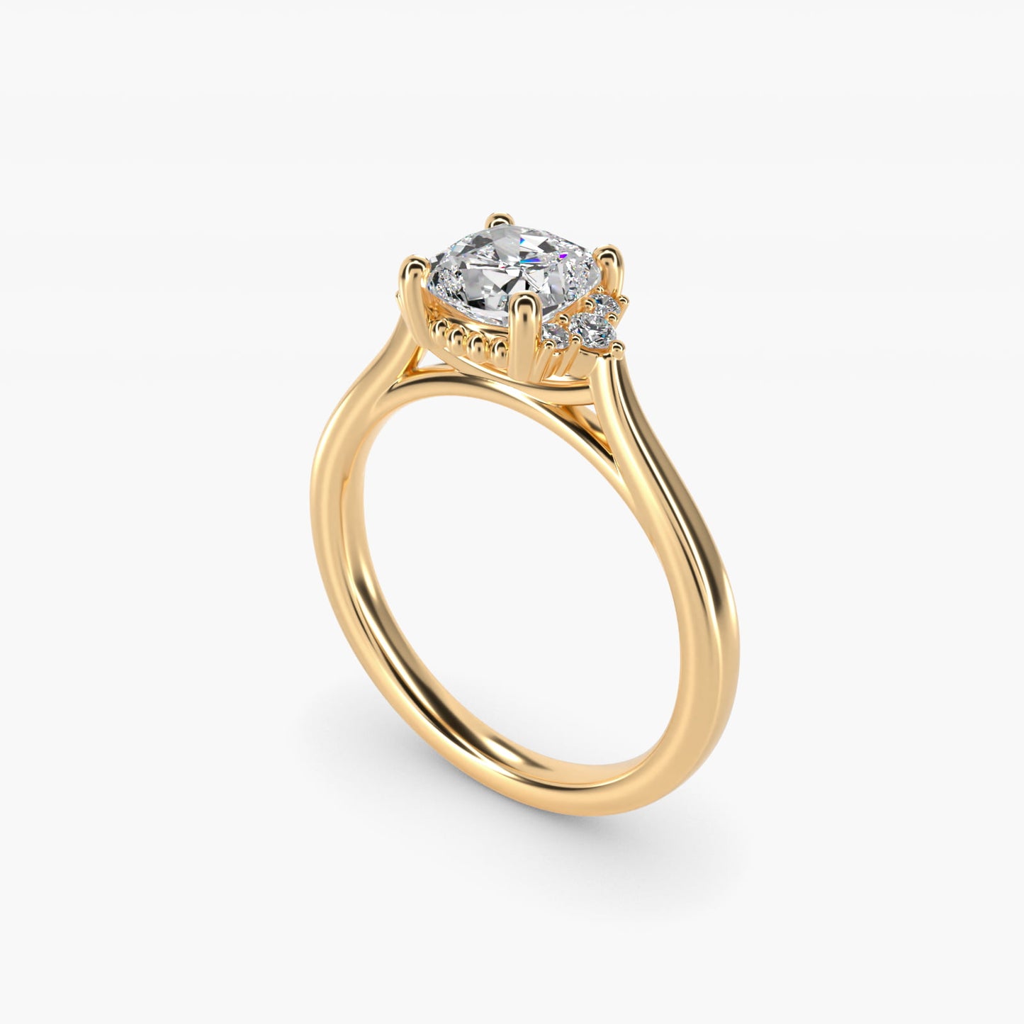 Bead Accent Pav? Trio Side Stone Diamond Engagement Ring In 18k Yellow Gold By James Allen - Cushion Center