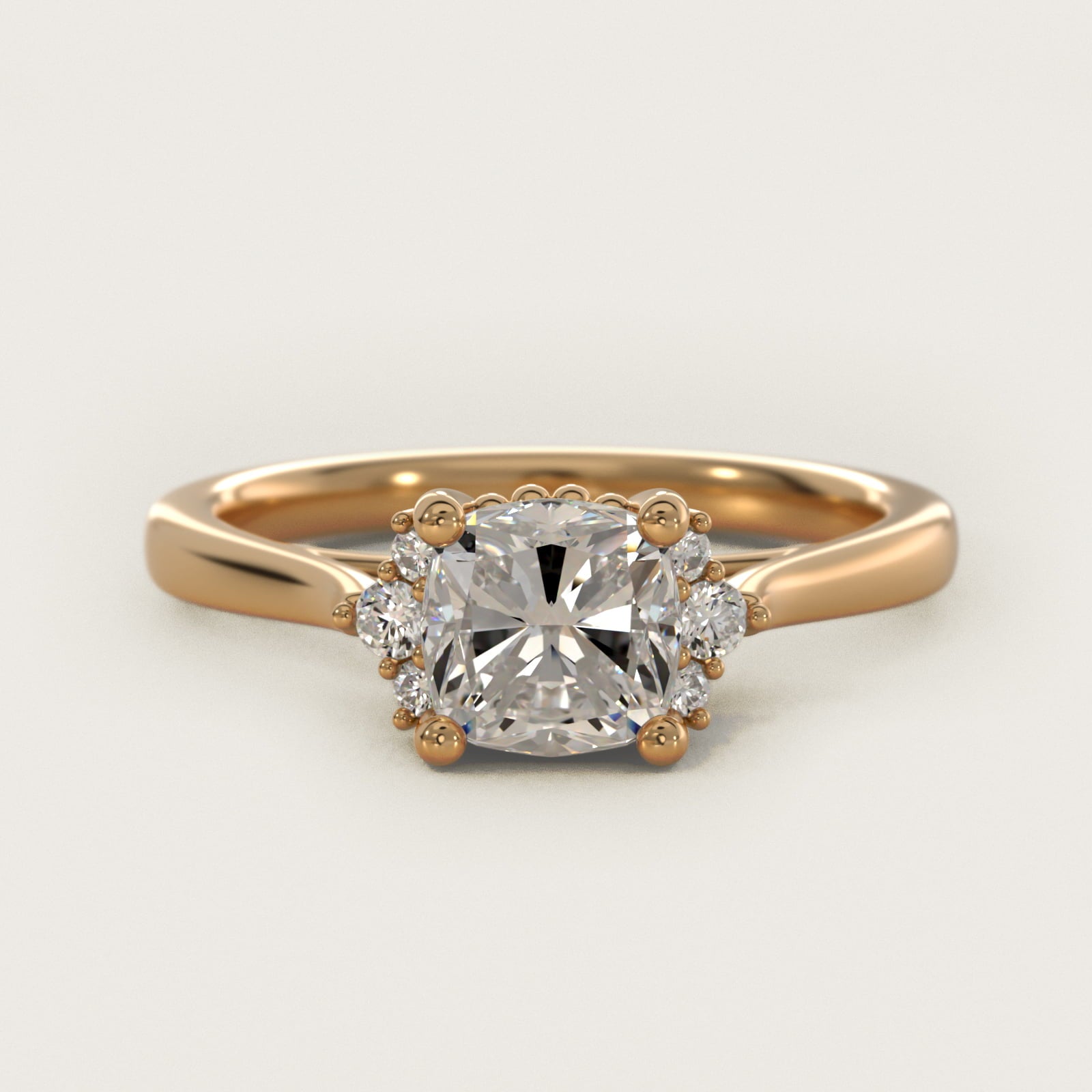 Bead Accent PavŽ Trio Side Stone Diamond Engagement Ring In 14K Yellow Gold By James Allen - Cushion Center