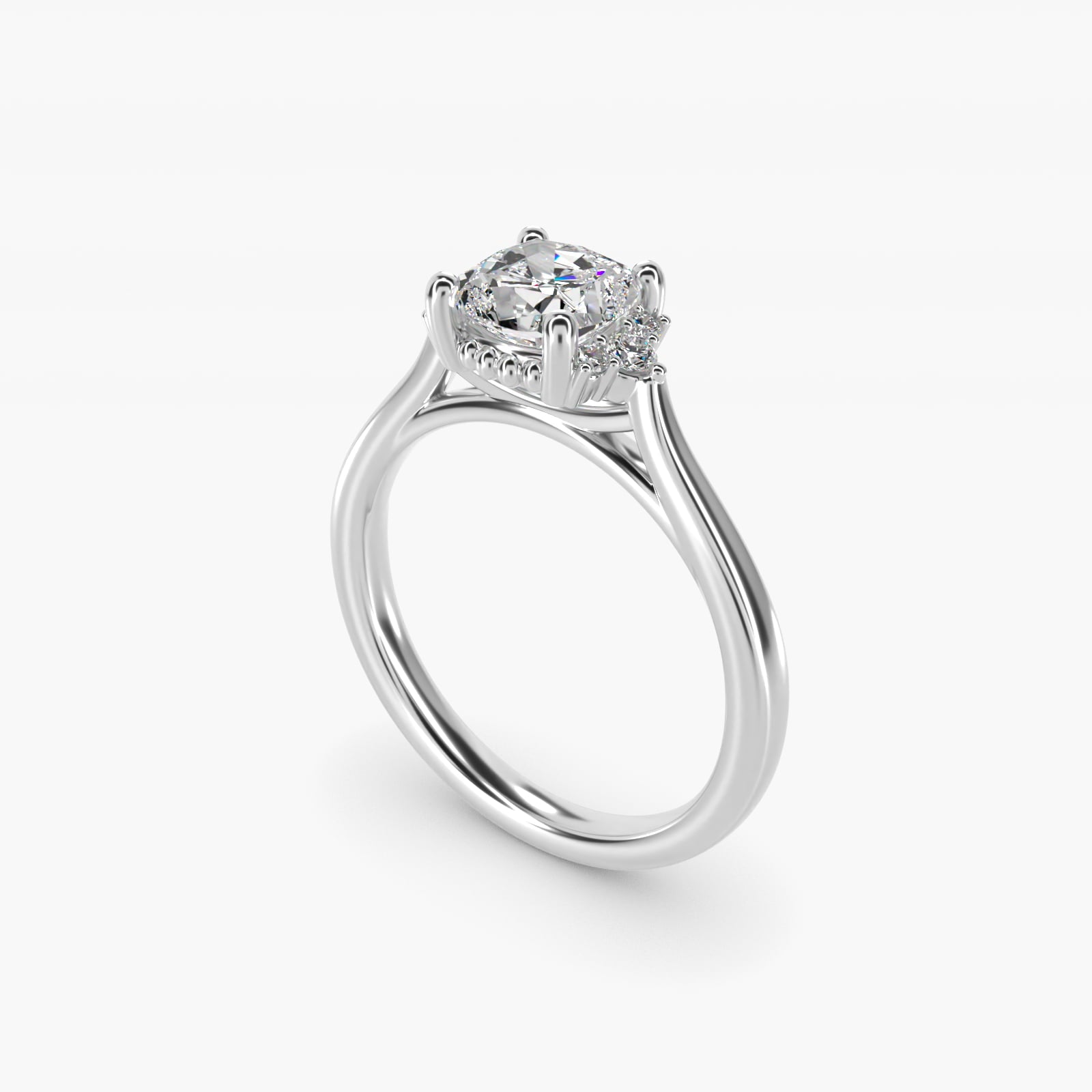 Bead Accent Pav? Trio Side Stone Diamond Engagement Ring In Platinum By James Allen - Cushion Center
