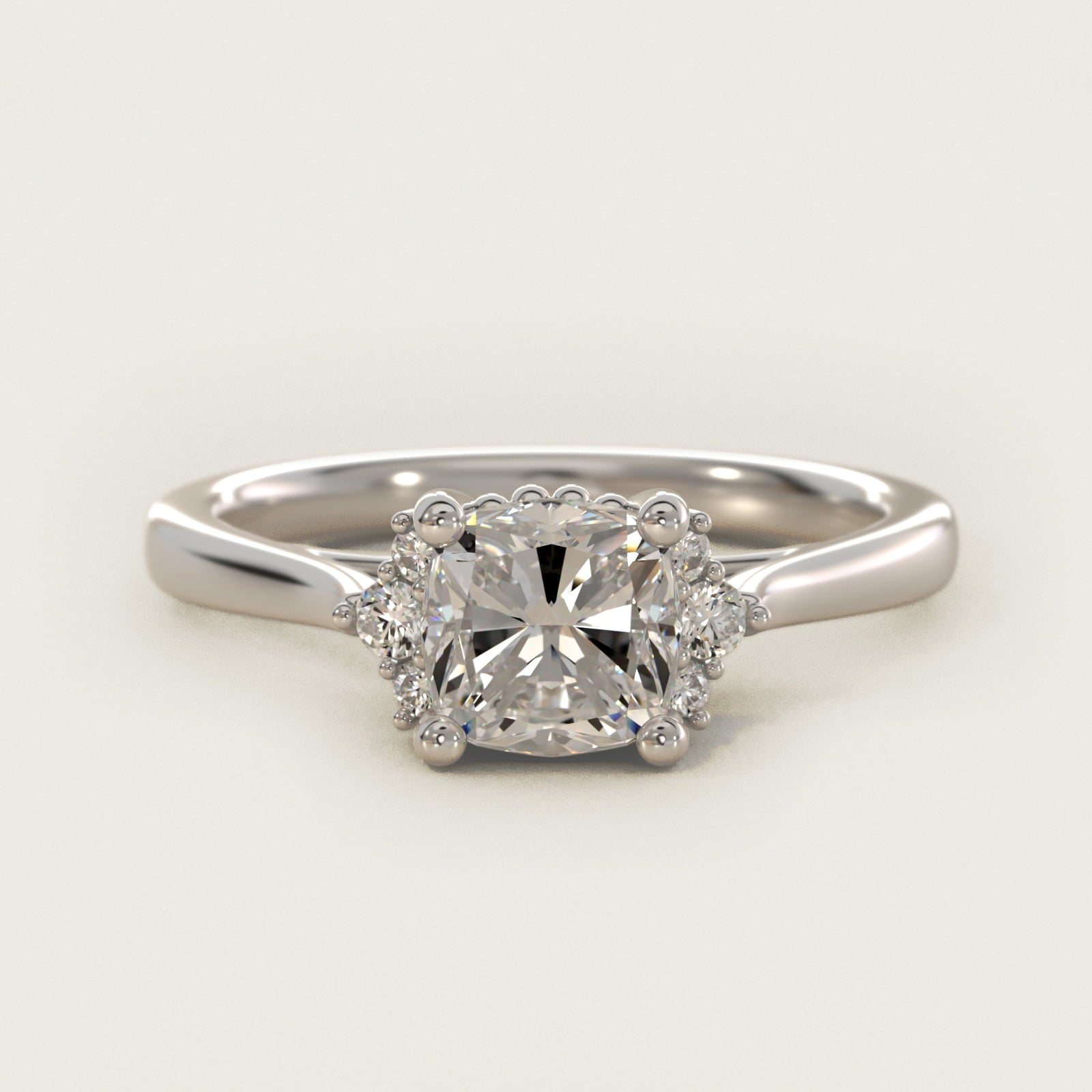 Bead Accent Pav? Trio Side Stone Diamond Engagement Ring In Platinum By James Allen - Cushion Center