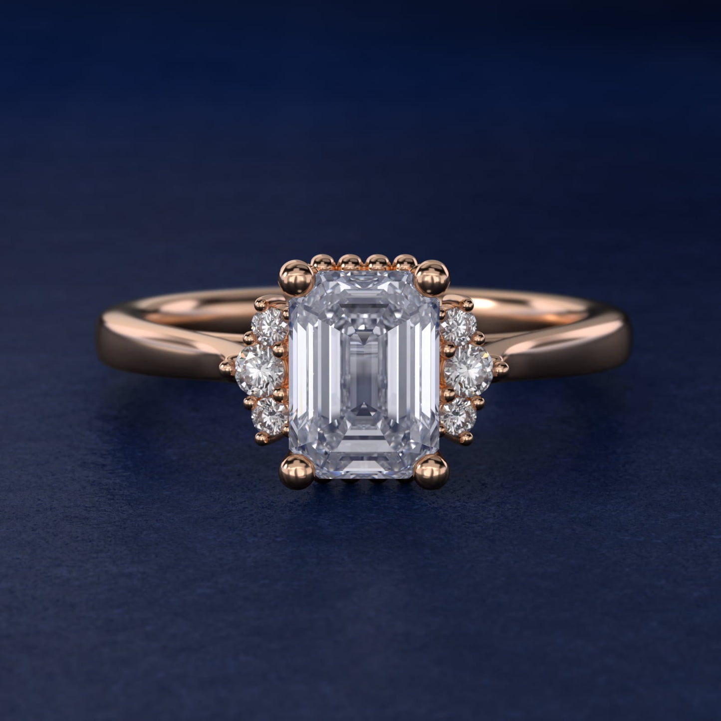 Bead Accent PavŽ Trio Side Stone Diamond Engagement Ring In 14K Rose Gold By James Allen - Emerald Center