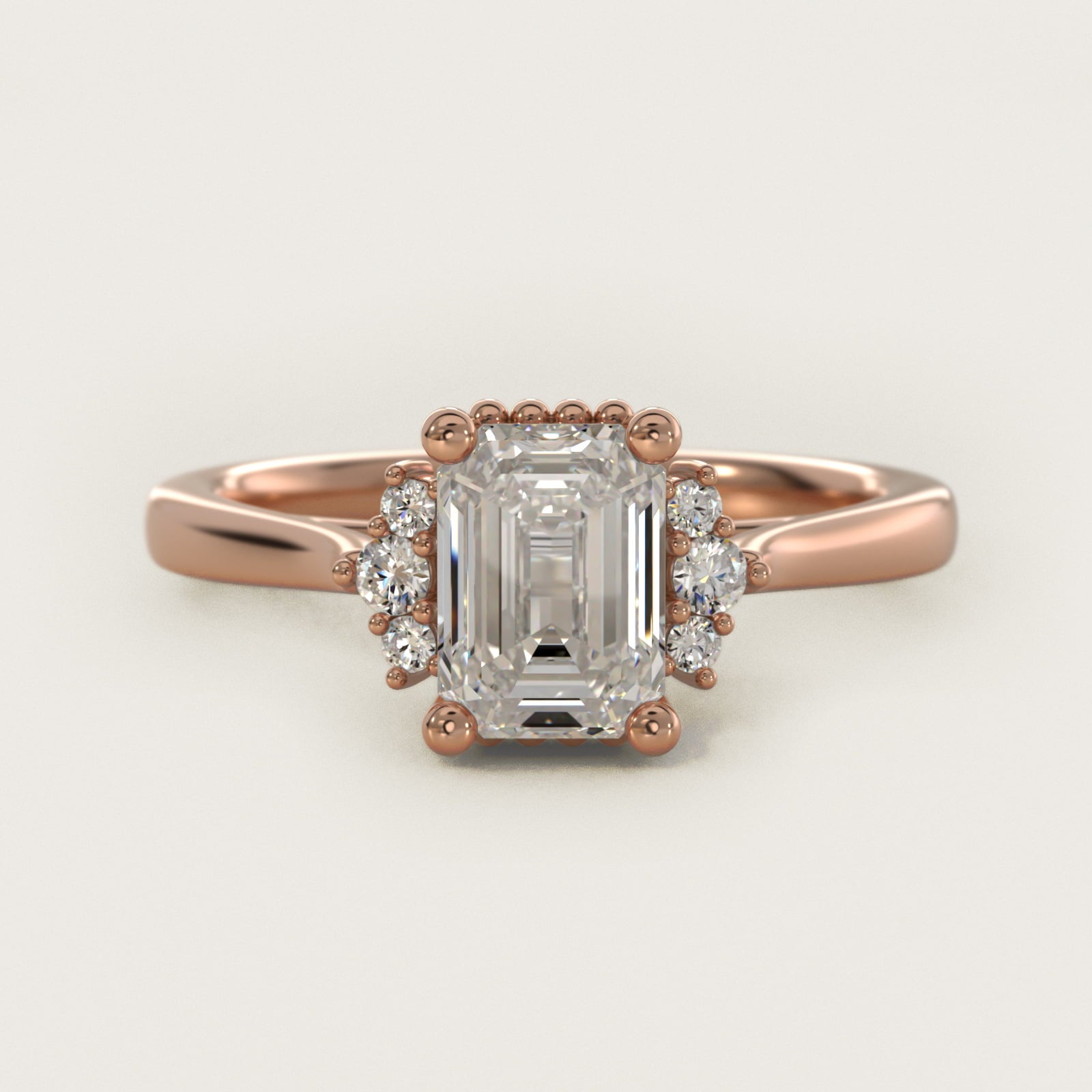 Bead Accent Pav? Trio Side Stone Diamond Engagement Ring In 18k Rose Gold By James Allen - Emerald Center