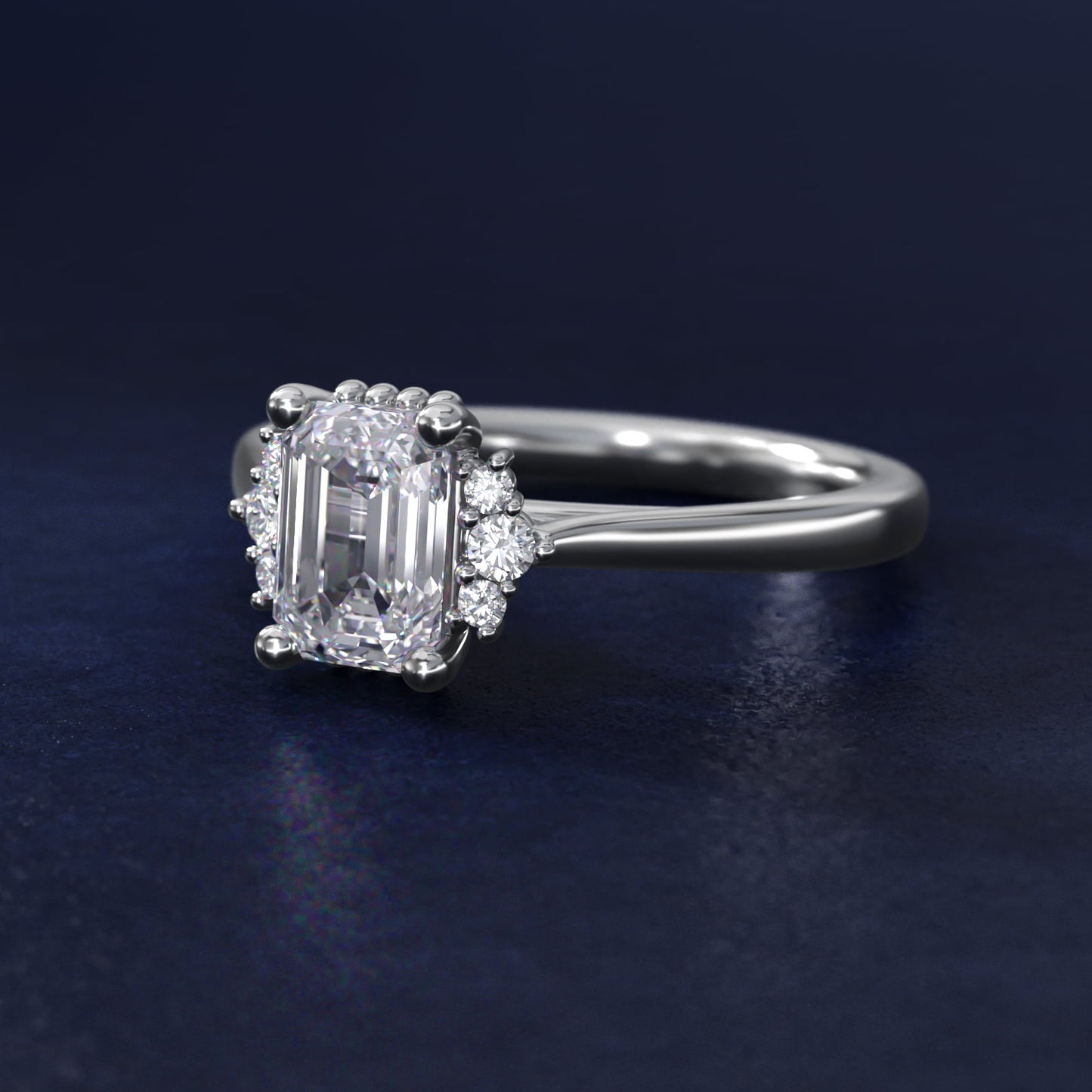 Bead Accent PavŽ Trio Side Stone Diamond Engagement Ring In 14K White Gold By James Allen - Emerald Center