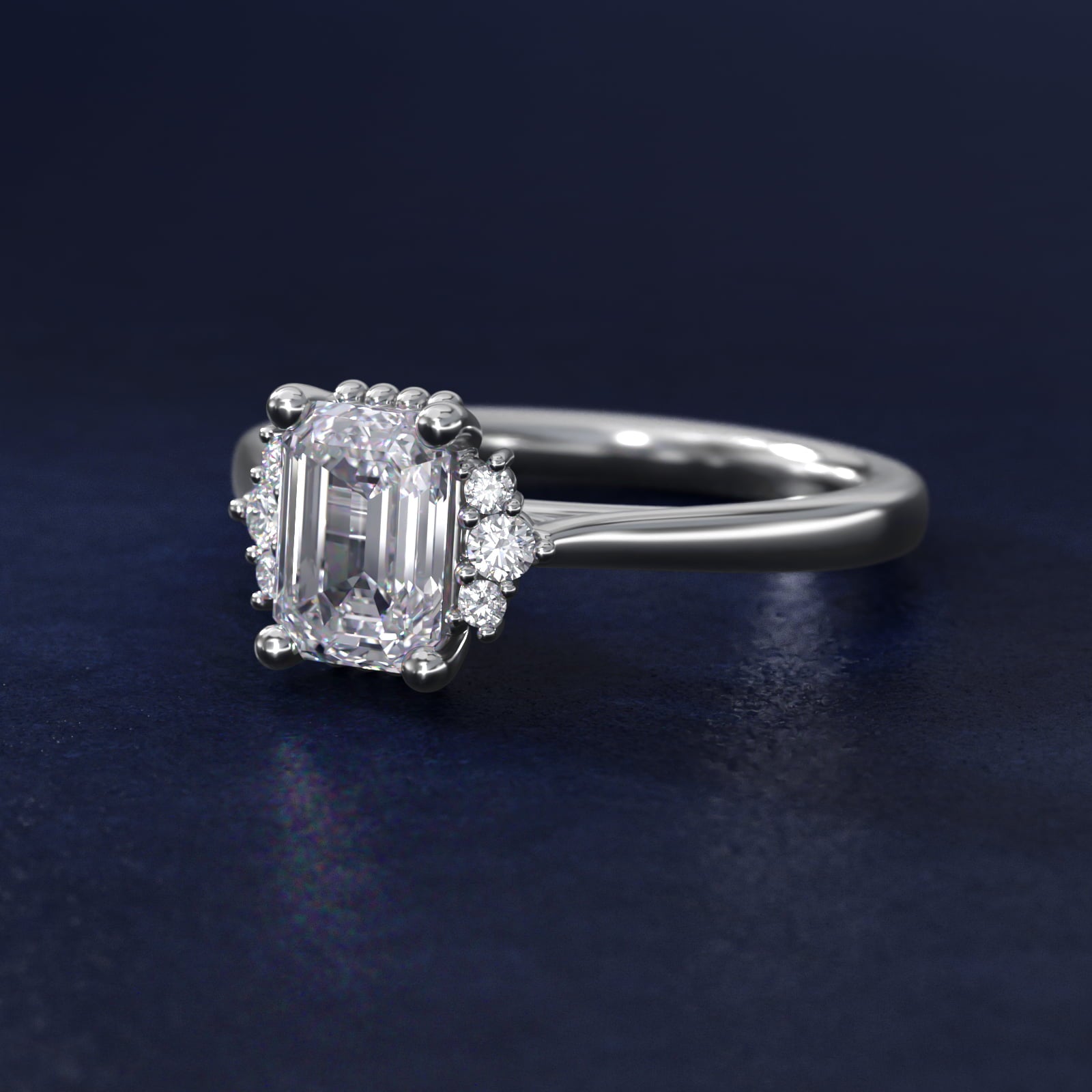 Bead Accent Pav? Trio Side Stone Diamond Engagement Ring In 18k White Gold By James Allen - Emerald Center
