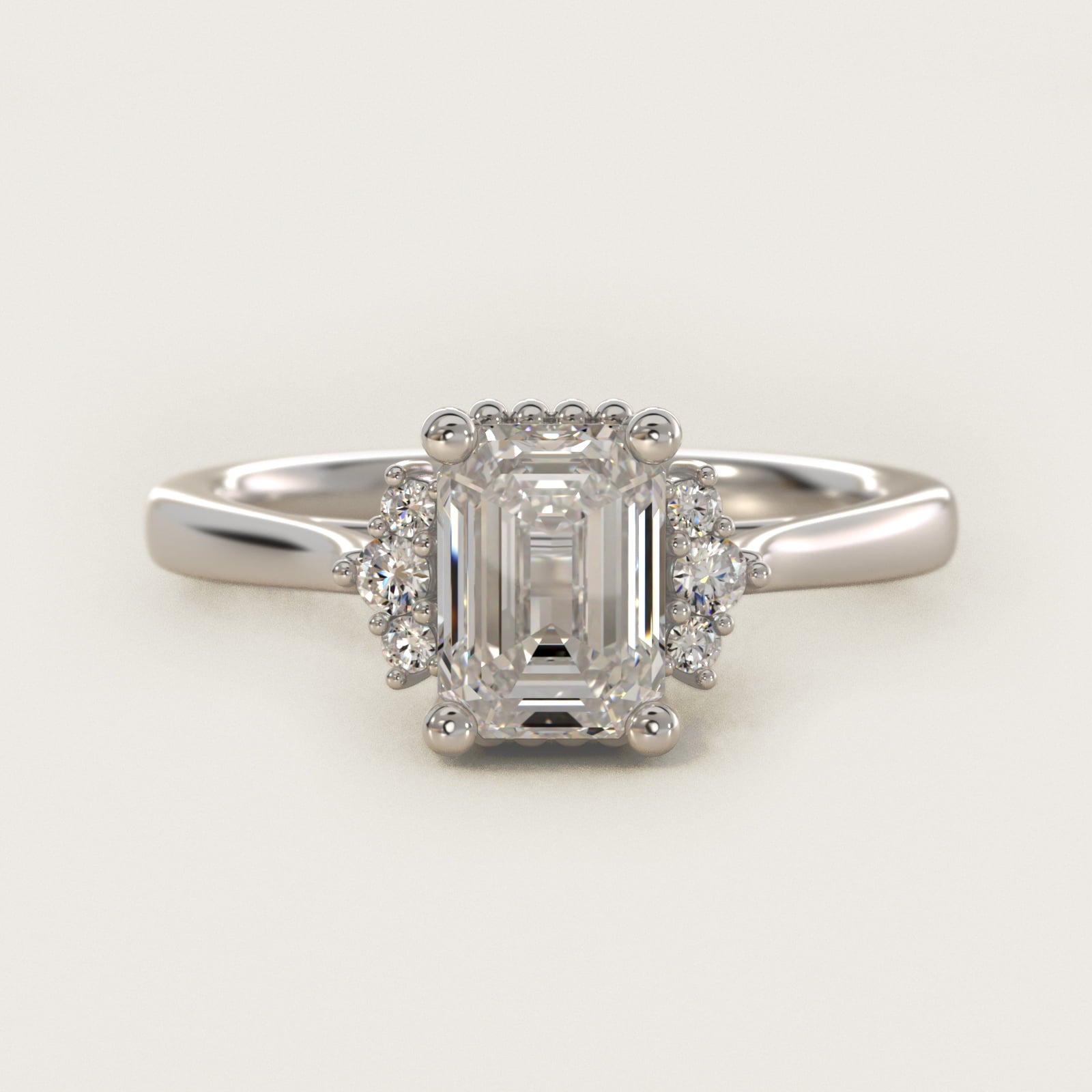 Bead Accent PavŽ Trio Side Stone Diamond Engagement Ring In 14K White Gold By James Allen - Emerald Center