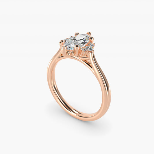Bead Accent PavŽ Trio Side Stone Diamond Engagement Ring In 14K Rose Gold By James Allen - Marquise Center