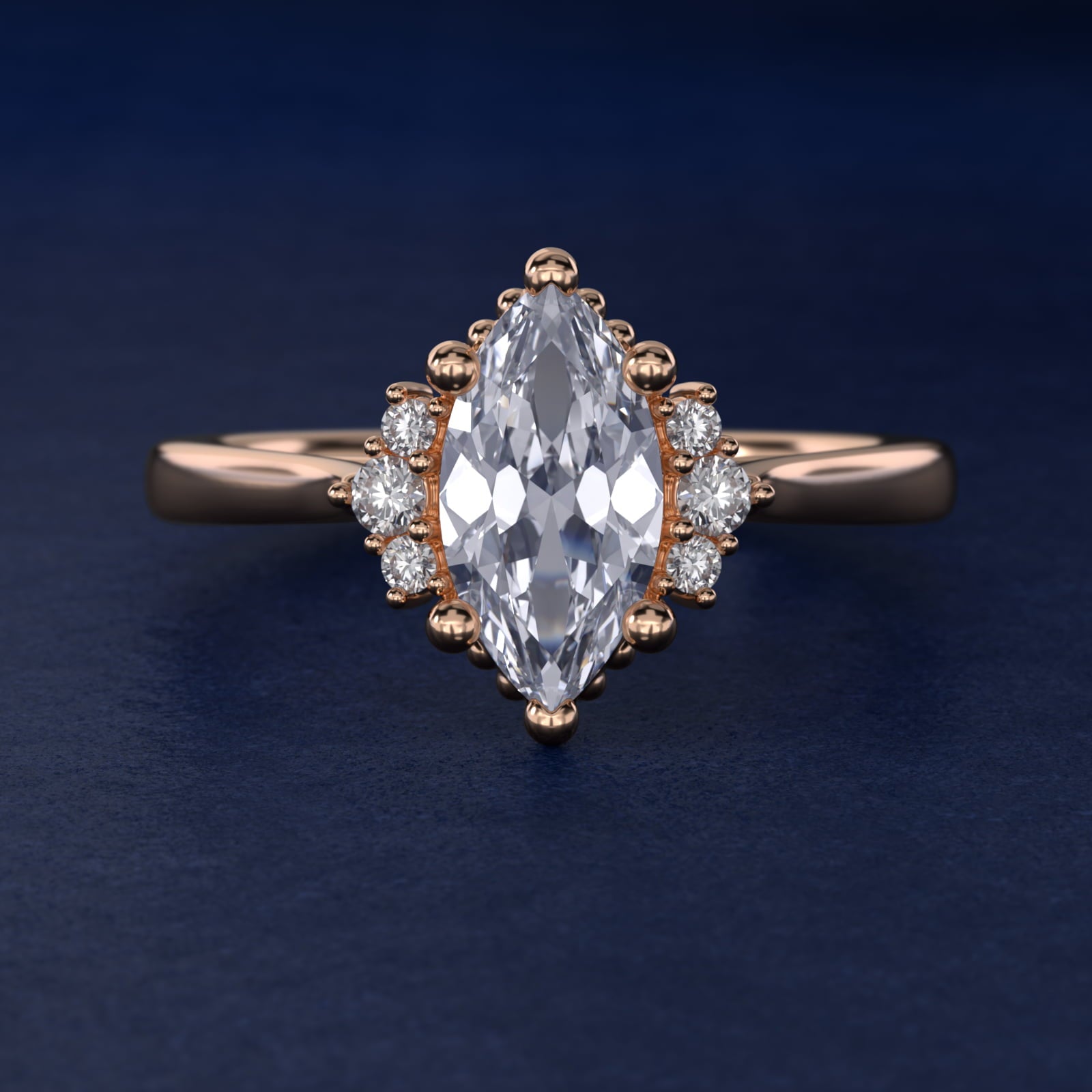Bead Accent PavŽ Trio Side Stone Diamond Engagement Ring In 14K Rose Gold By James Allen - Marquise Center