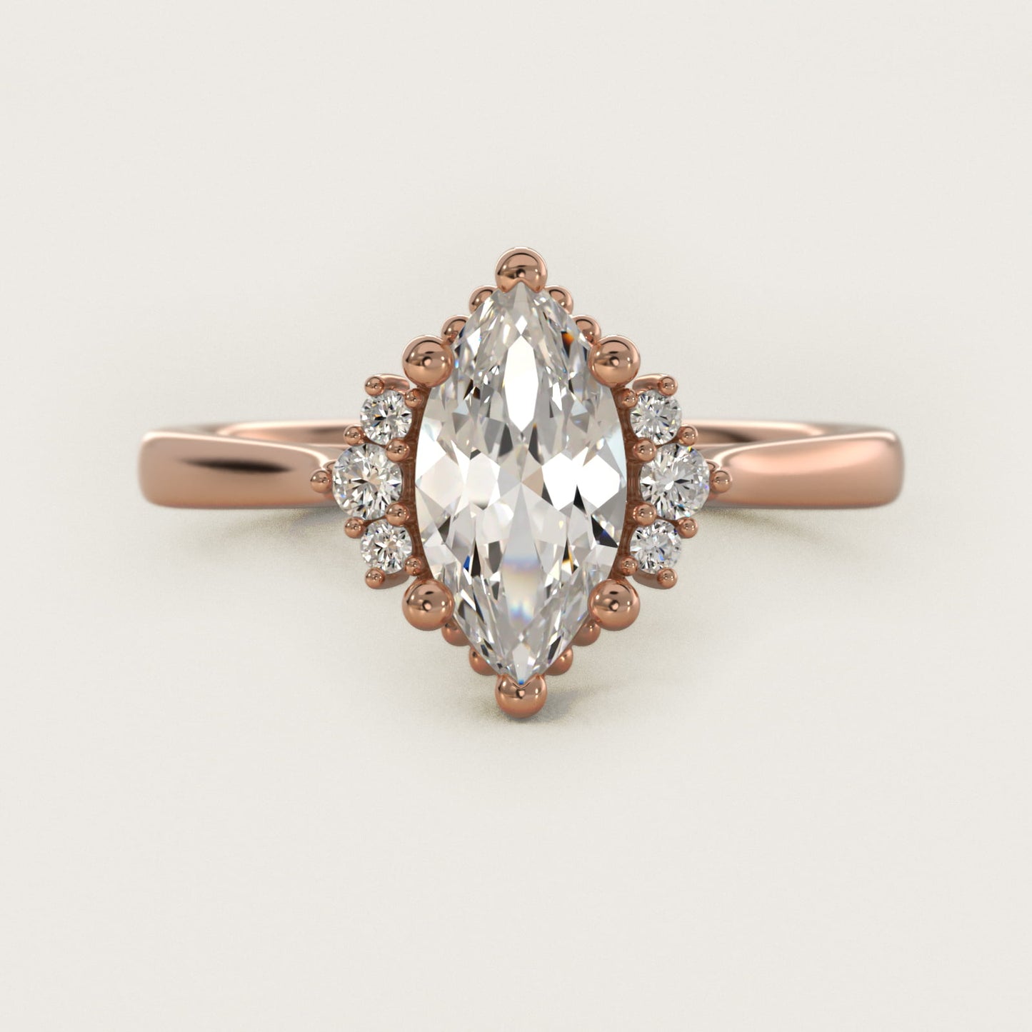 Bead Accent Pav? Trio Side Stone Diamond Engagement Ring In 18k Rose Gold By James Allen - Marquise Center