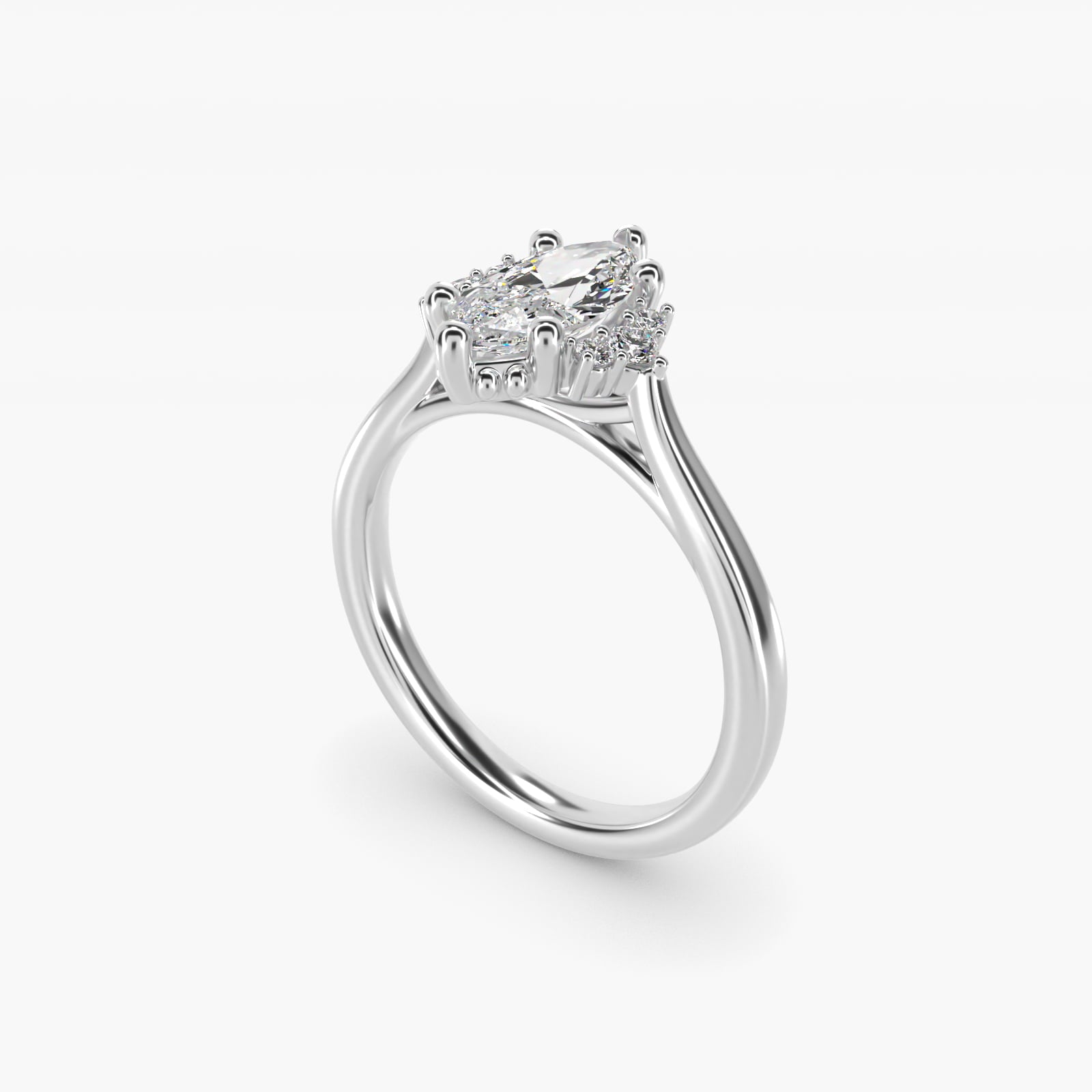 Bead Accent PavŽ Trio Side Stone Diamond Engagement Ring In 14K White Gold By James Allen - Marquise Center