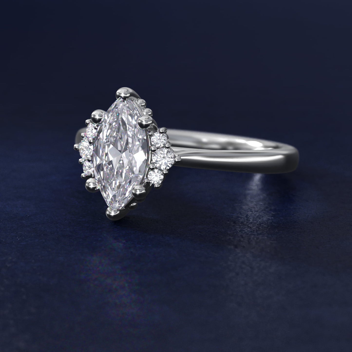 Bead Accent PavŽ Trio Side Stone Diamond Engagement Ring In 14K White Gold By James Allen - Marquise Center
