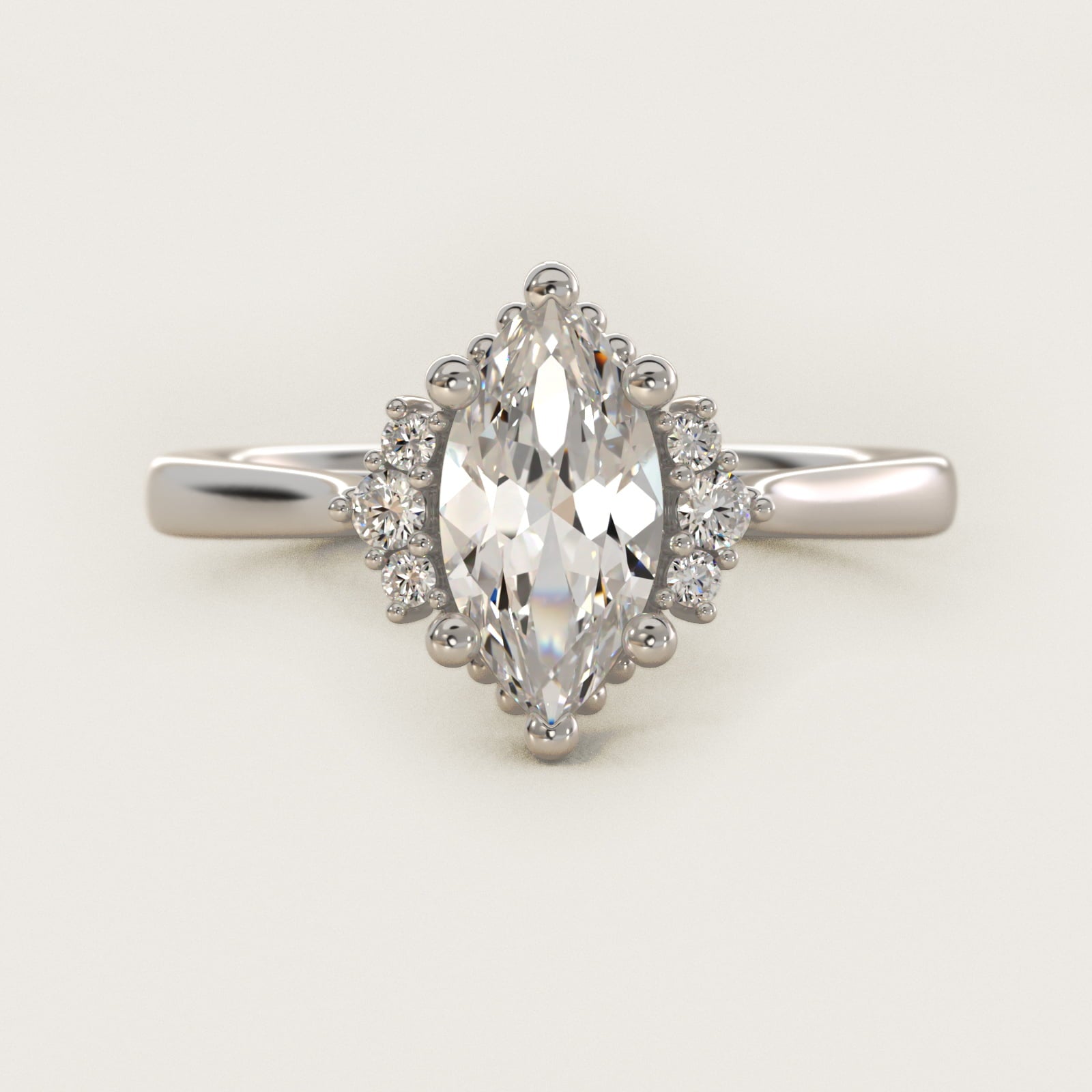 Bead Accent PavŽ Trio Side Stone Diamond Engagement Ring In 14K White Gold By James Allen - Marquise Center