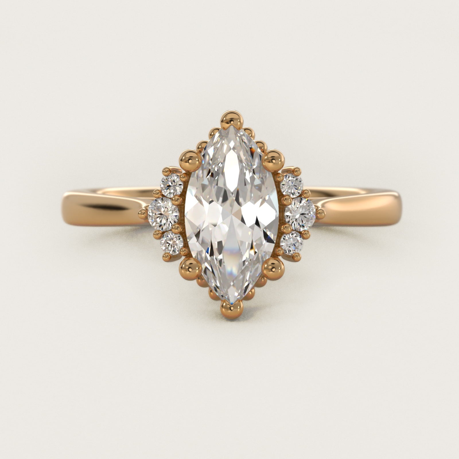 Bead Accent PavŽ Trio Side Stone Diamond Engagement Ring In 14K Yellow Gold By James Allen - Marquise Center