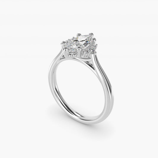 Bead Accent Pav? Trio Side Stone Diamond Engagement Ring In Platinum By James Allen - Marquise Center