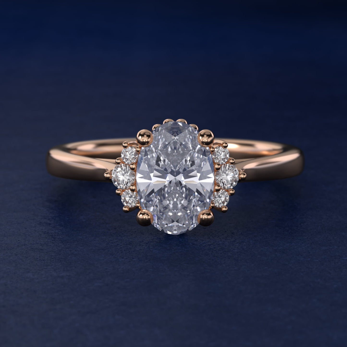 Bead Accent PavŽ Trio Side Stone Diamond Engagement Ring In 14K Rose Gold By James Allen - Oval Center