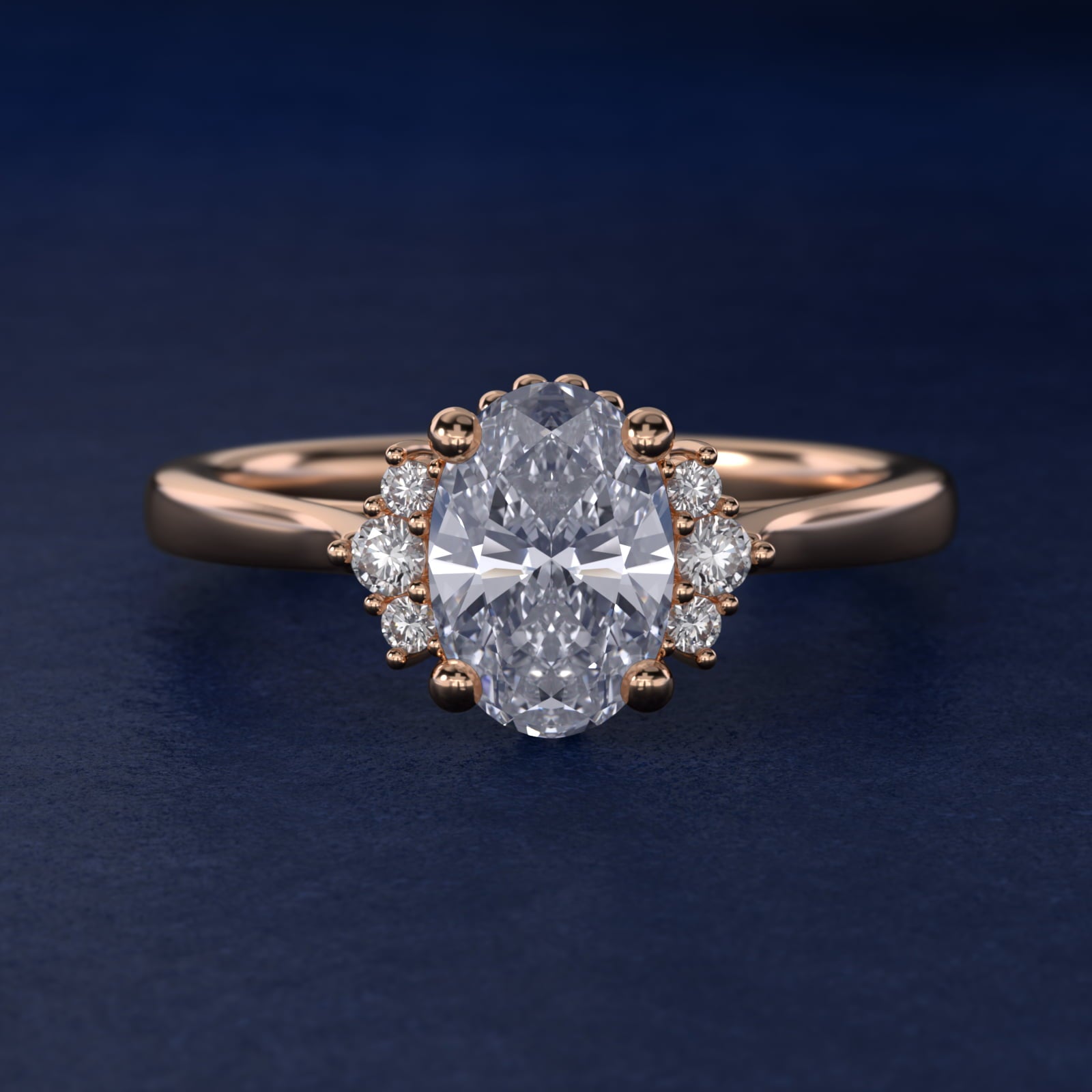 Bead Accent PavŽ Trio Side Stone Diamond Engagement Ring In 14K Rose Gold By James Allen - Oval Center