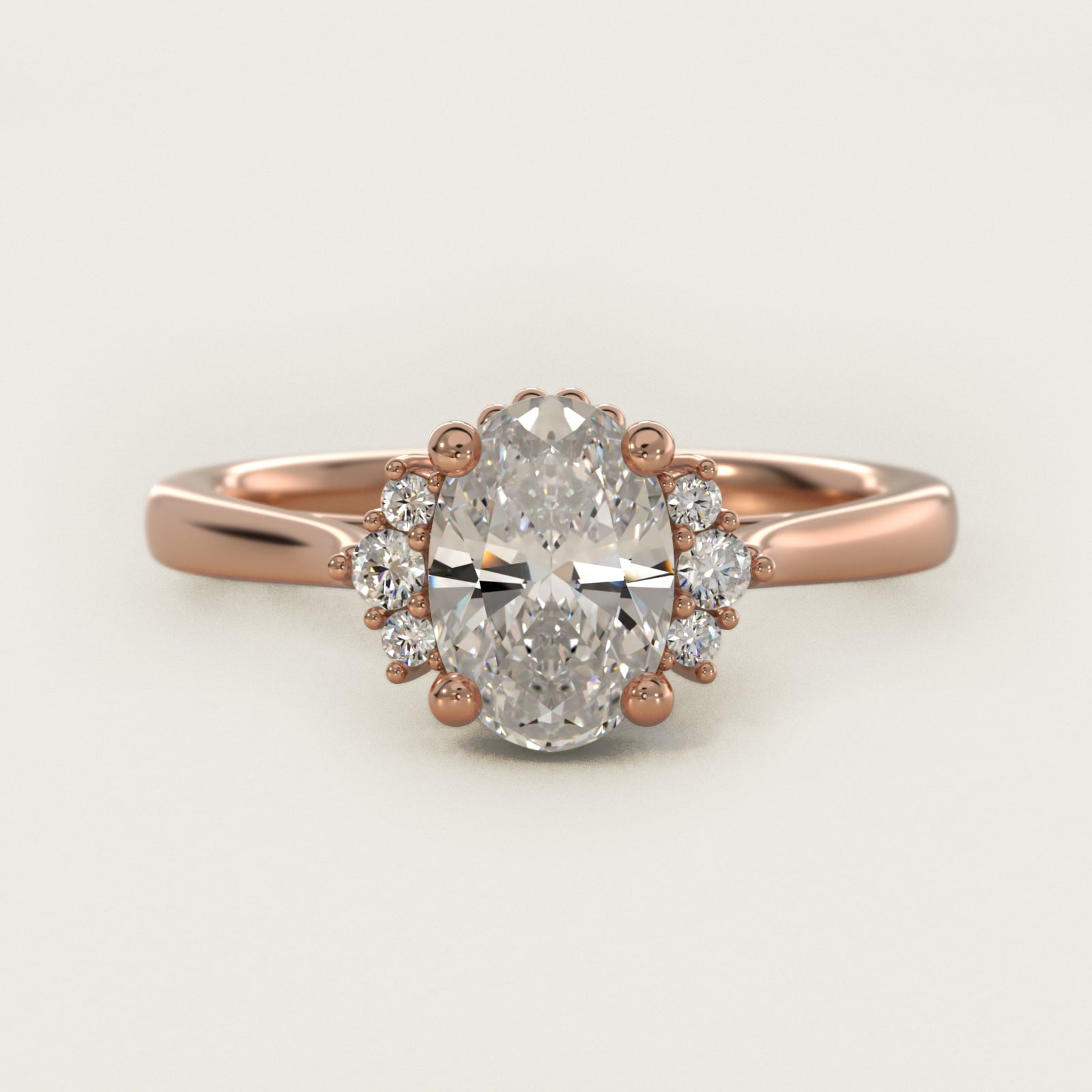 Bead Accent PavŽ Trio Side Stone Diamond Engagement Ring In 14K Rose Gold By James Allen - Oval Center