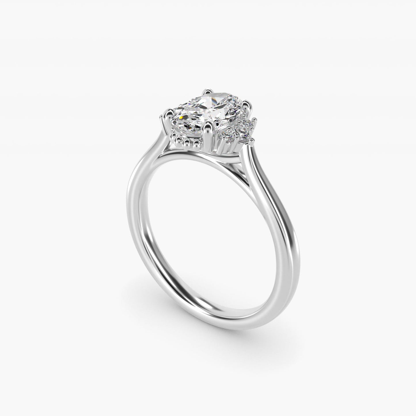 Bead Accent PavŽ Trio Side Stone Diamond Engagement Ring In 14K White Gold By James Allen - Oval Center