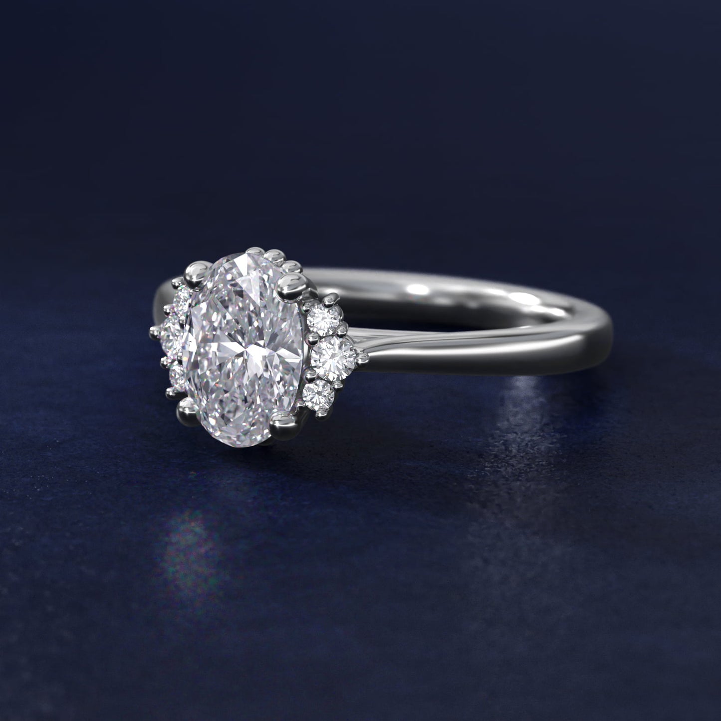 Bead Accent Pav? Trio Side Stone Diamond Engagement Ring In 18k White Gold By James Allen - Oval Center