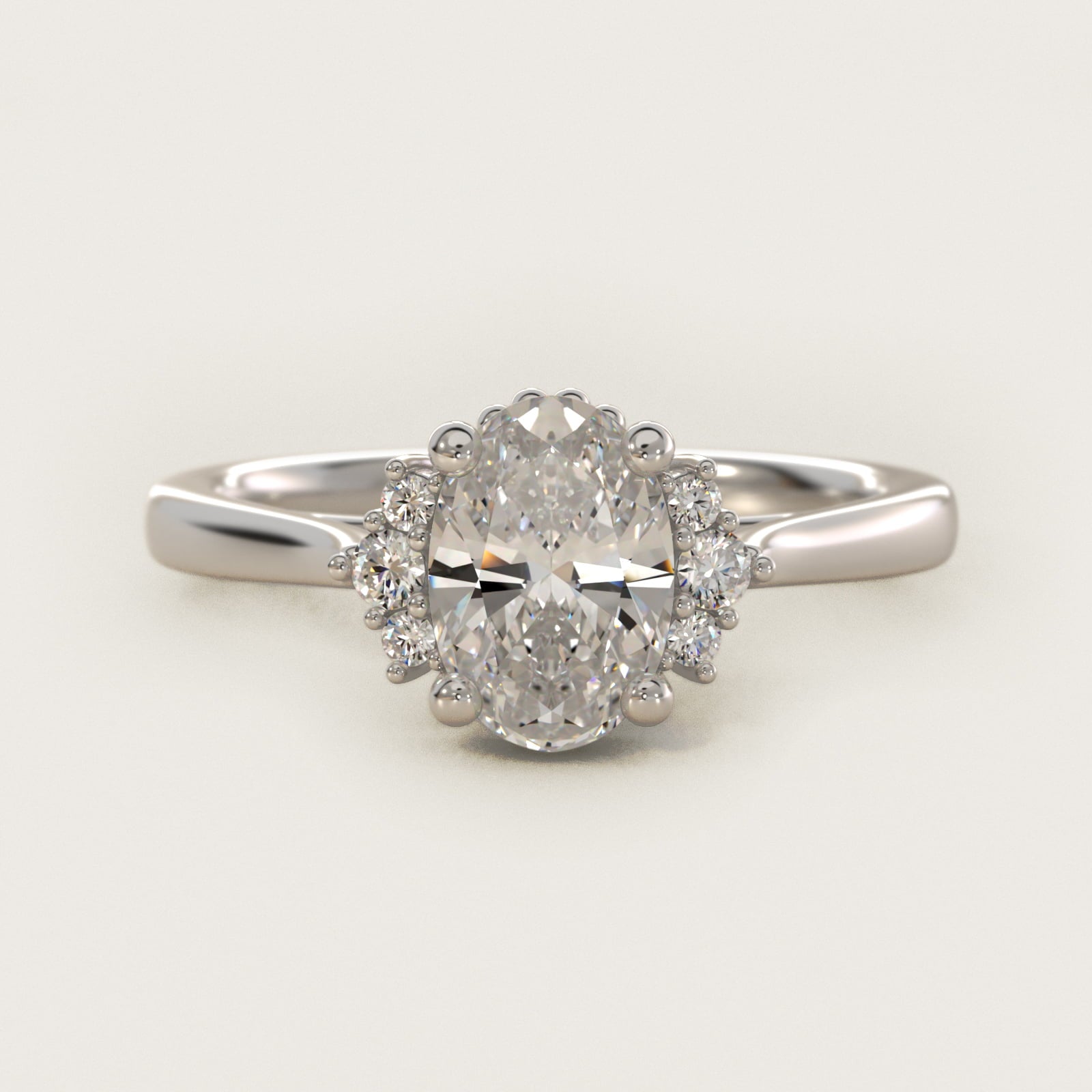 Bead Accent Pav? Trio Side Stone Diamond Engagement Ring In 18k White Gold By James Allen - Oval Center