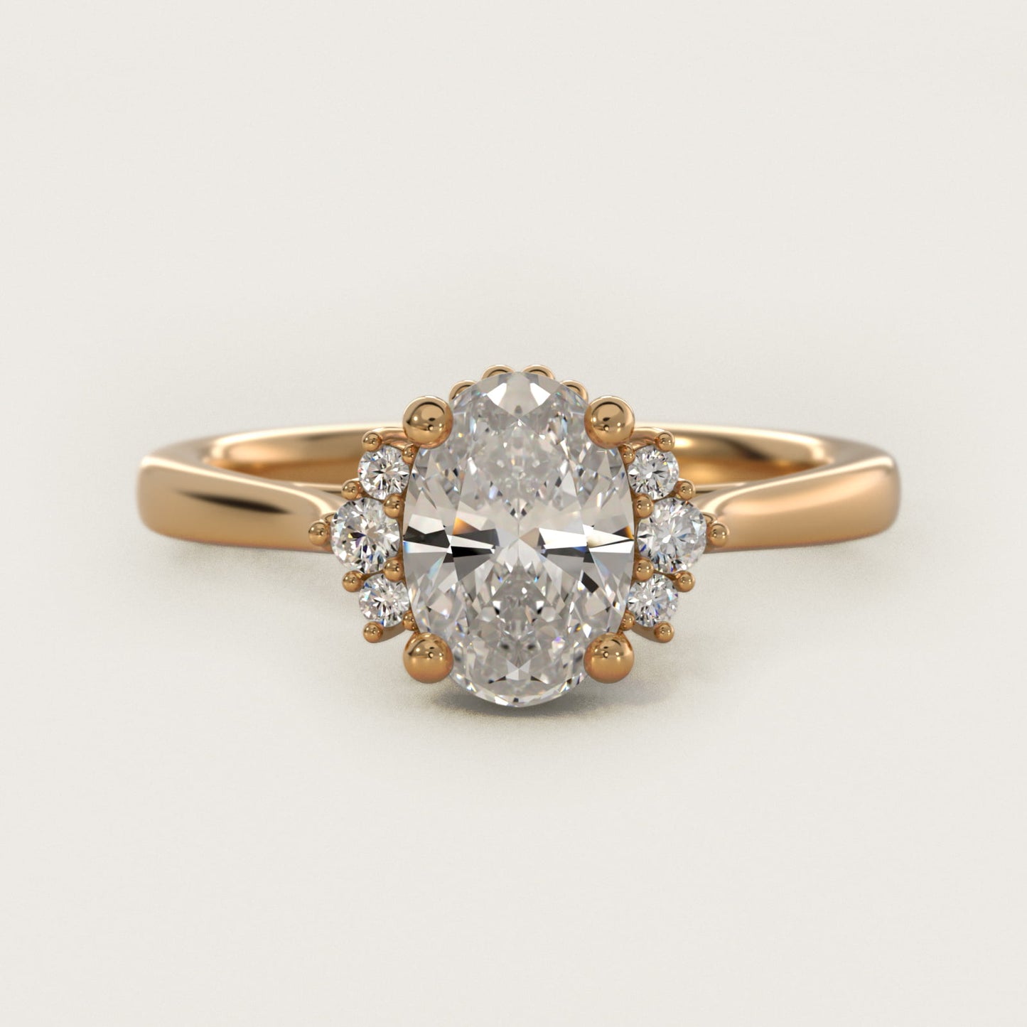 Bead Accent PavŽ Trio Side Stone Diamond Engagement Ring In 14K Yellow Gold By James Allen - Oval Center
