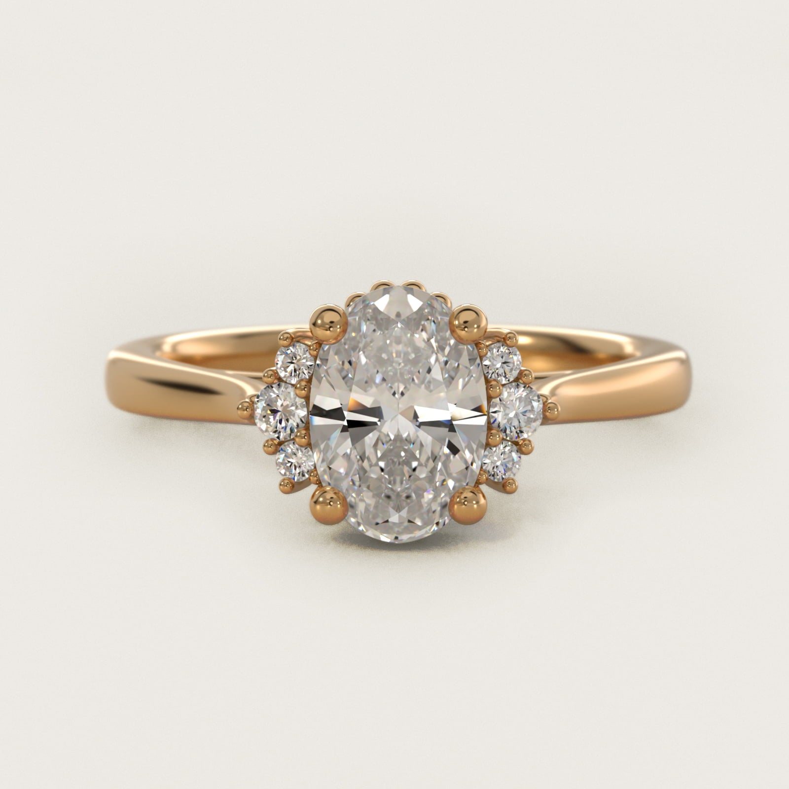 Bead Accent PavŽ Trio Side Stone Diamond Engagement Ring In 14K Yellow Gold By James Allen - Oval Center
