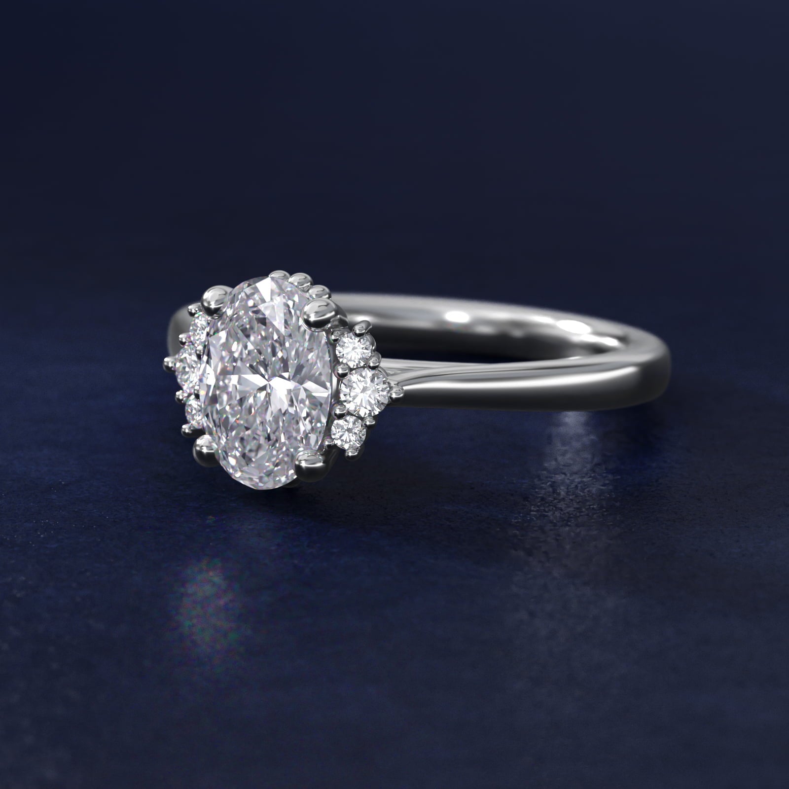 Bead Accent Pav? Trio Side Stone Diamond Engagement Ring In Platinum By James Allen - Oval Center