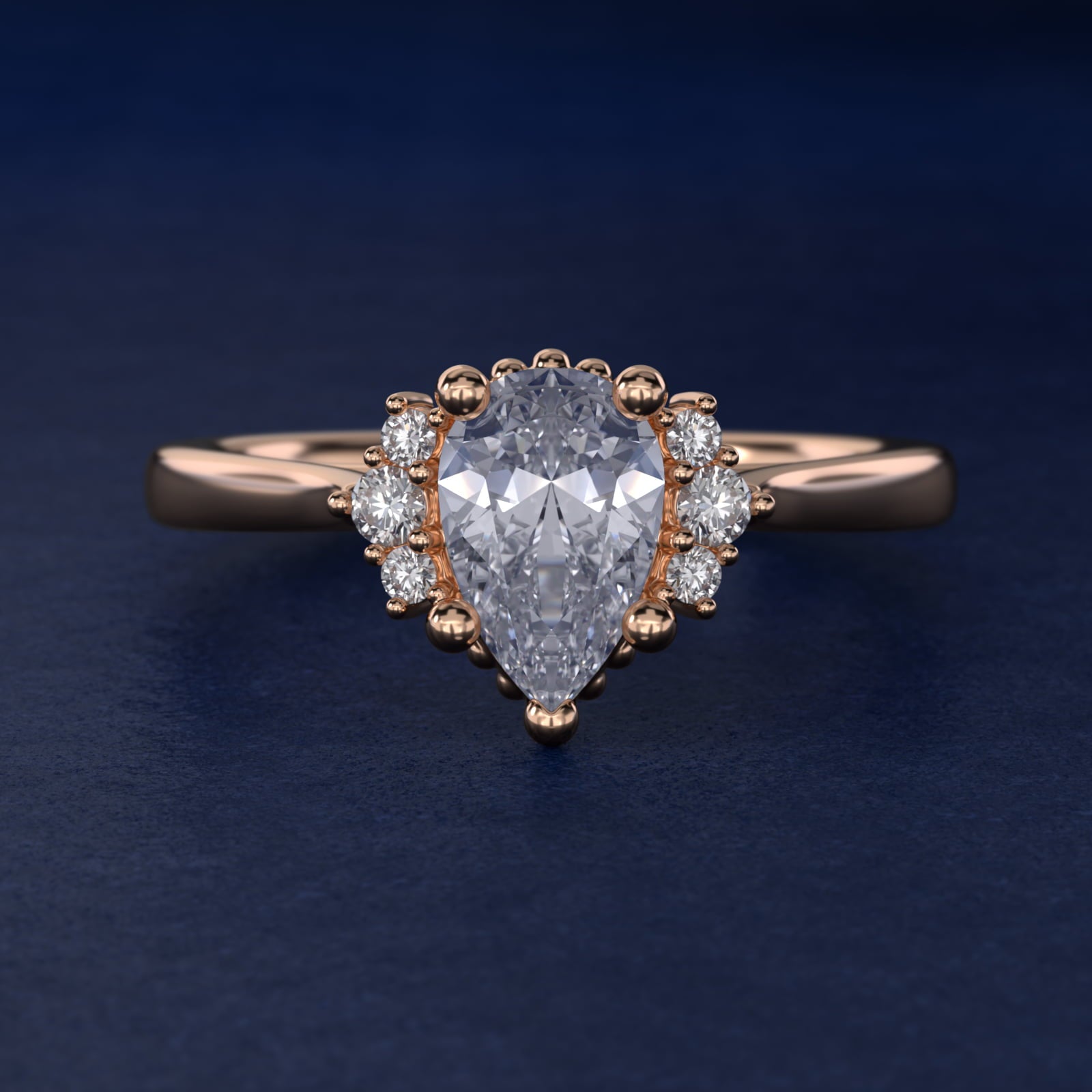Bead Accent Pav? Trio Side Stone Diamond Engagement Ring In 18k Rose Gold By James Allen - Pear Center