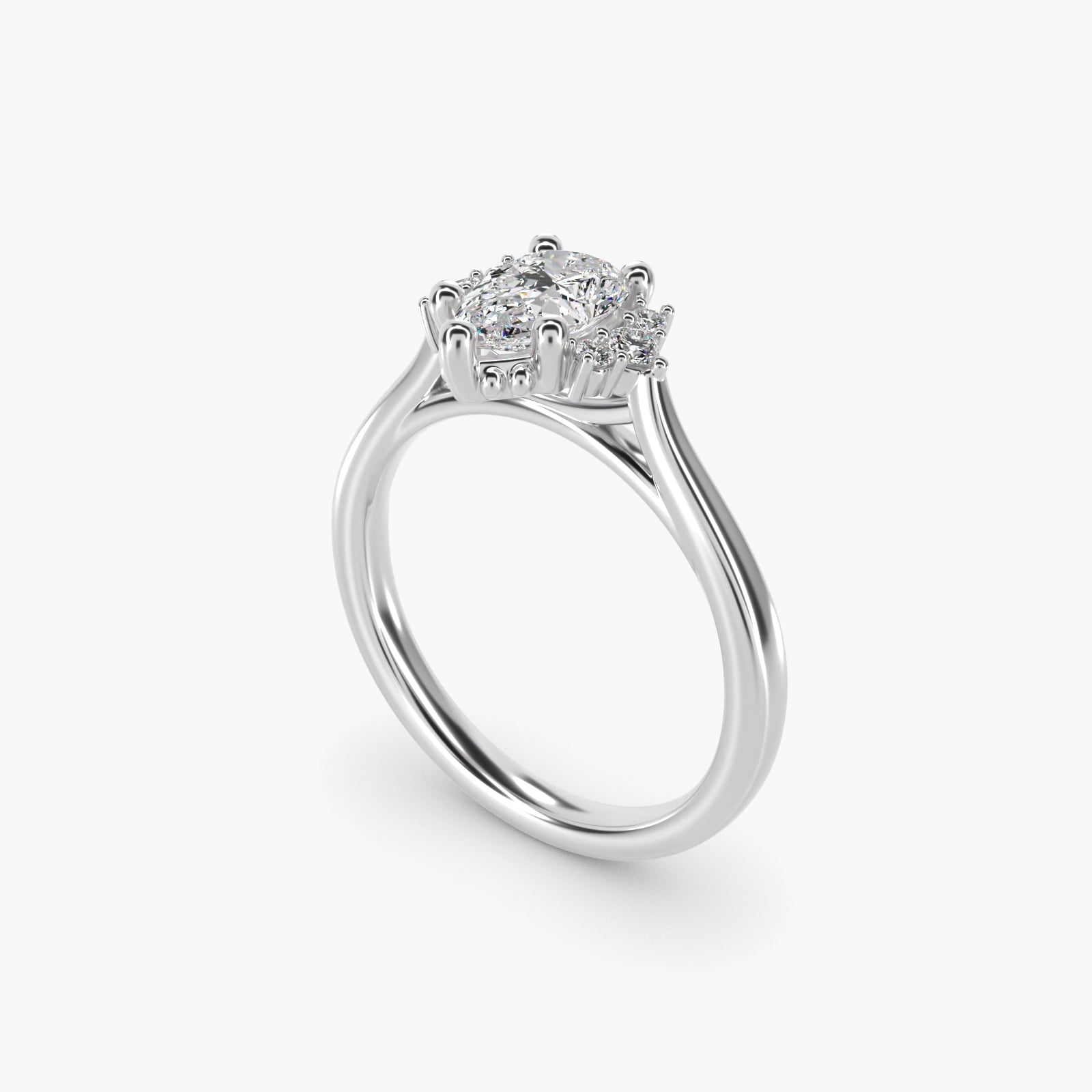 Bead Accent PavŽ Trio Side Stone Diamond Engagement Ring In 14K White Gold By James Allen - Pear Center