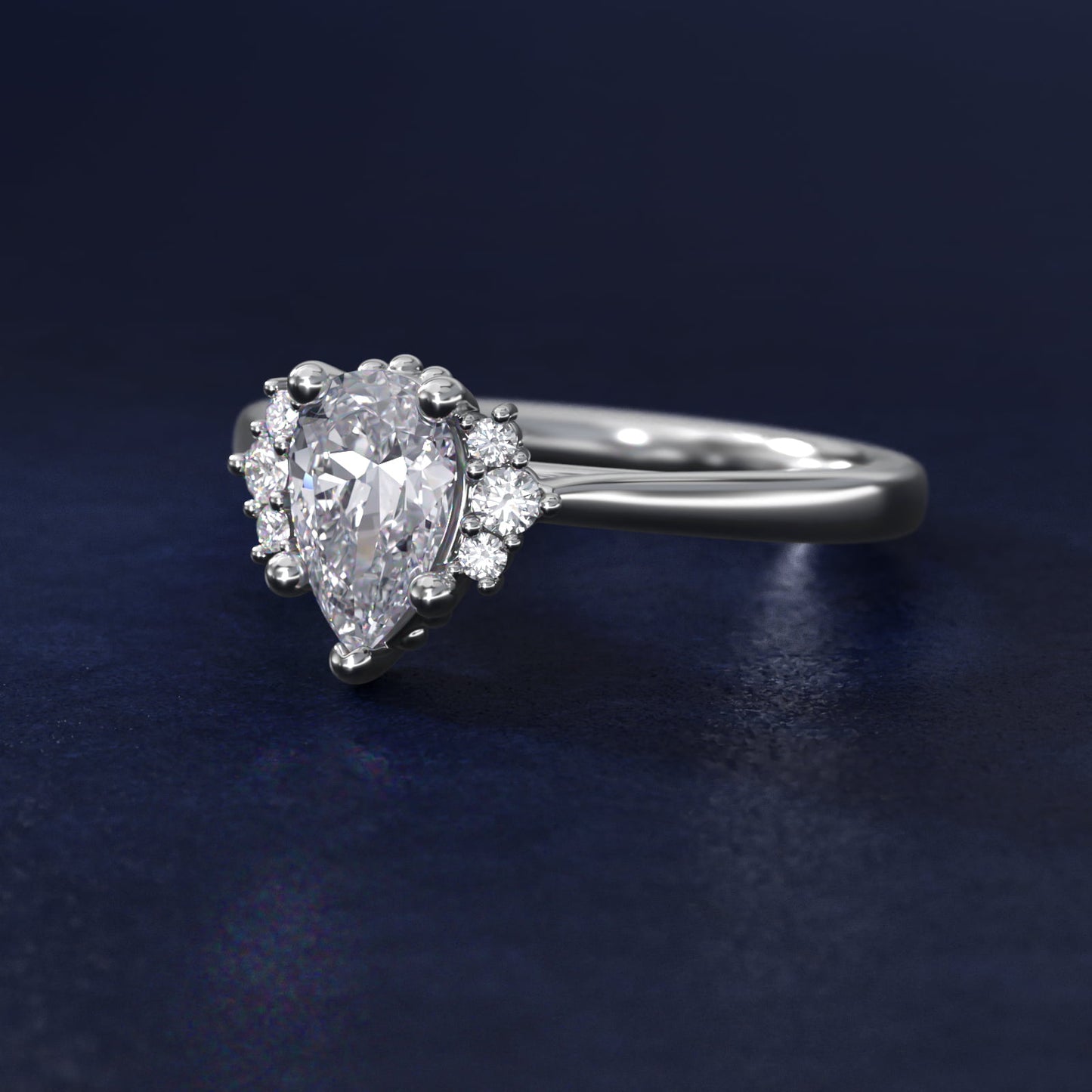 Bead Accent PavŽ Trio Side Stone Diamond Engagement Ring In 14K White Gold By James Allen - Pear Center