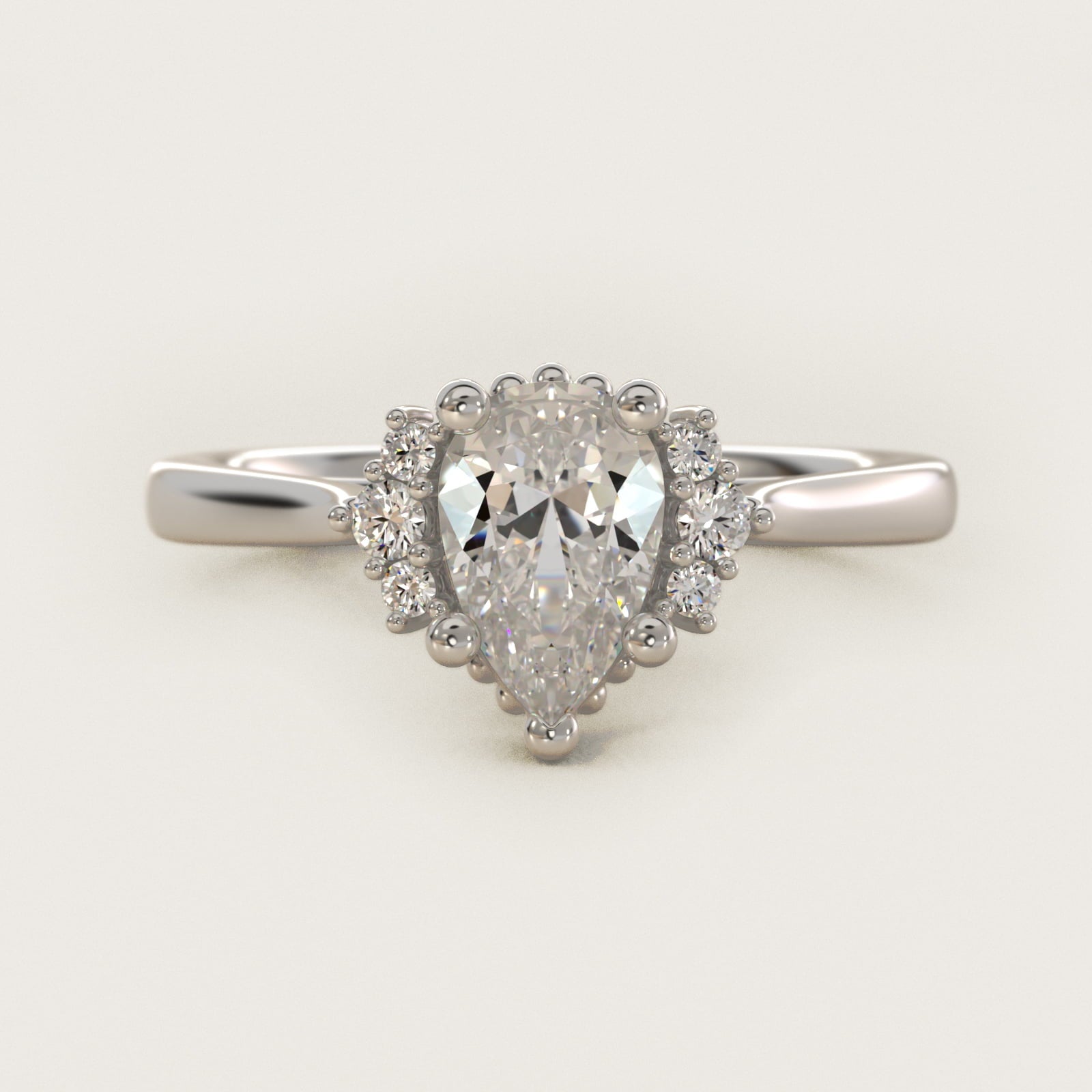 Bead Accent PavŽ Trio Side Stone Diamond Engagement Ring In 14K White Gold By James Allen - Pear Center