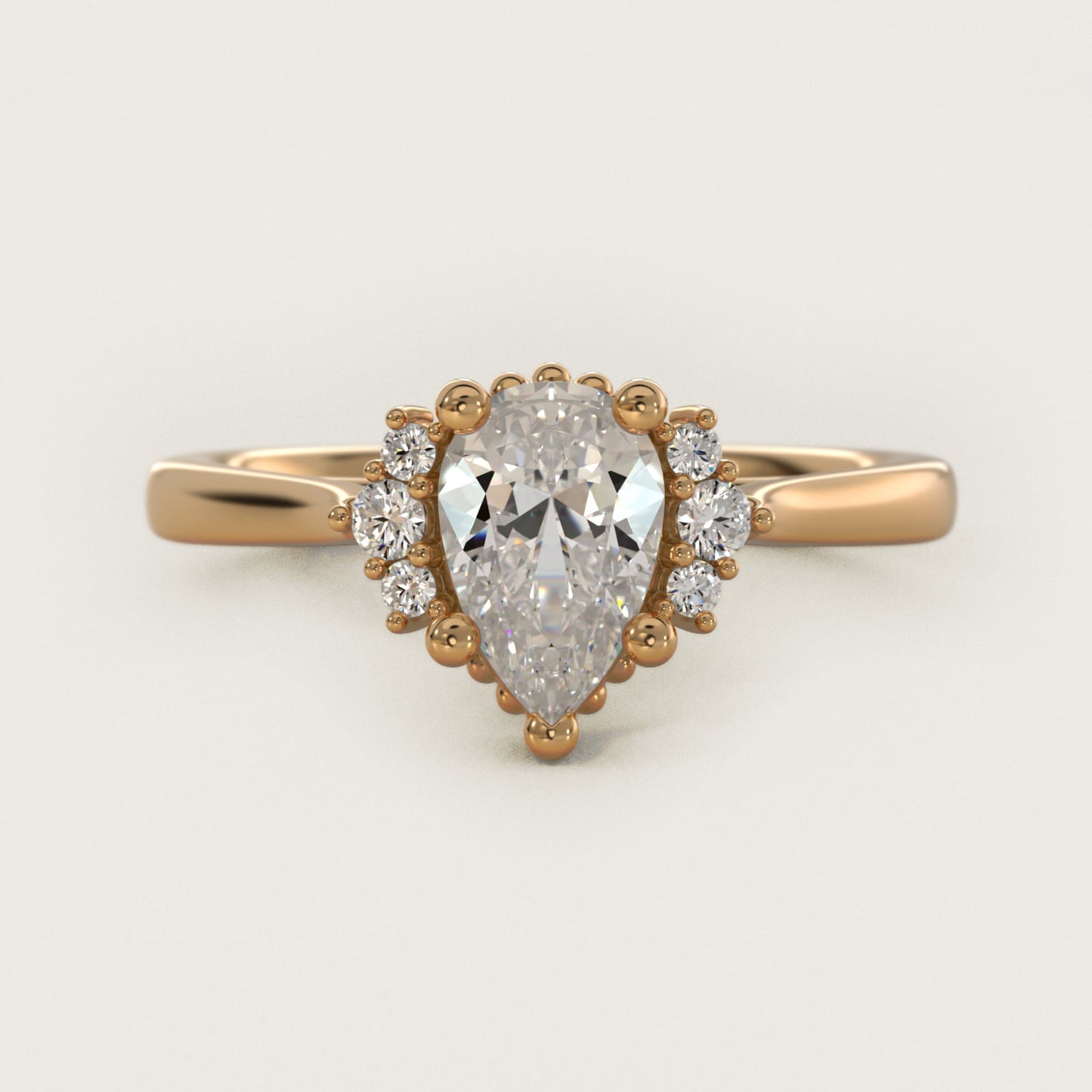 Bead Accent PavŽ Trio Side Stone Diamond Engagement Ring In 14K Yellow Gold By James Allen - Pear Center