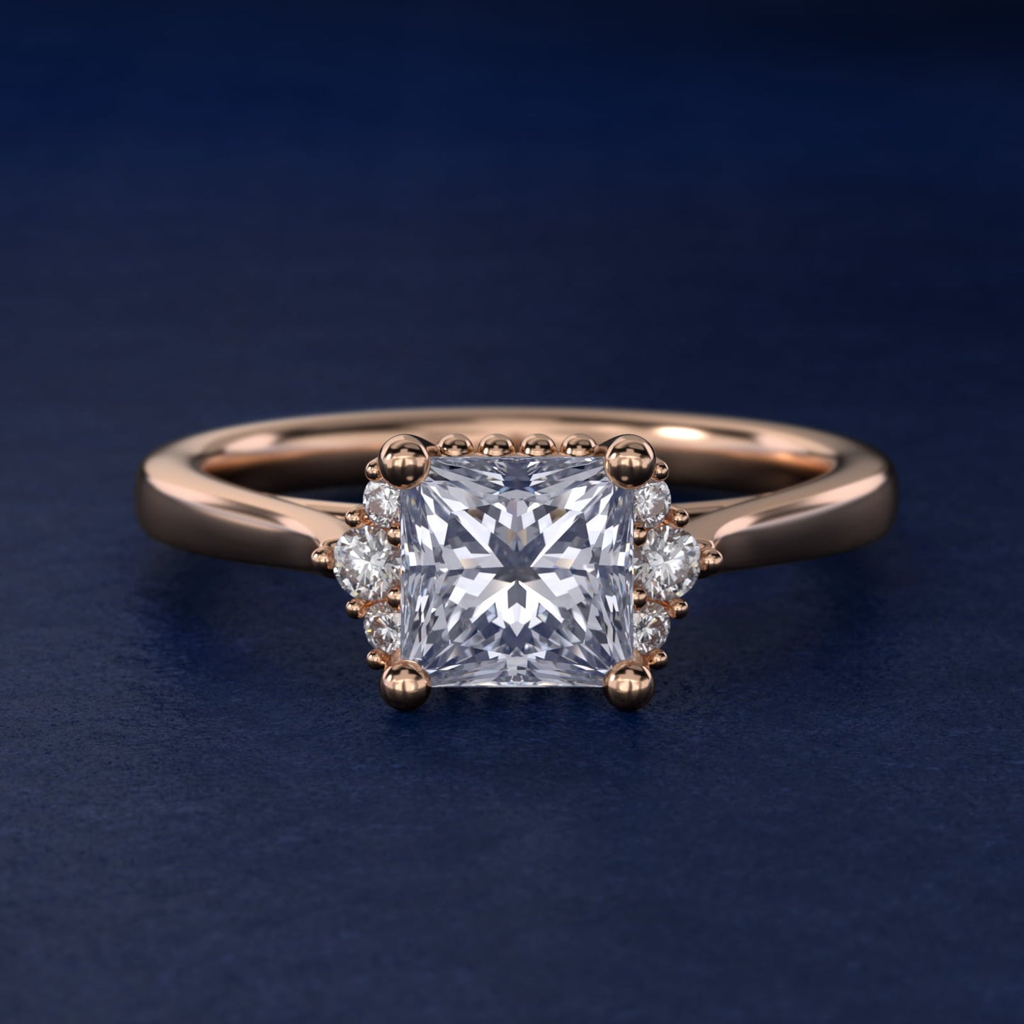 Bead Accent PavŽ Trio Side Stone Diamond Engagement Ring In 14K Rose Gold By James Allen - Princess Center
