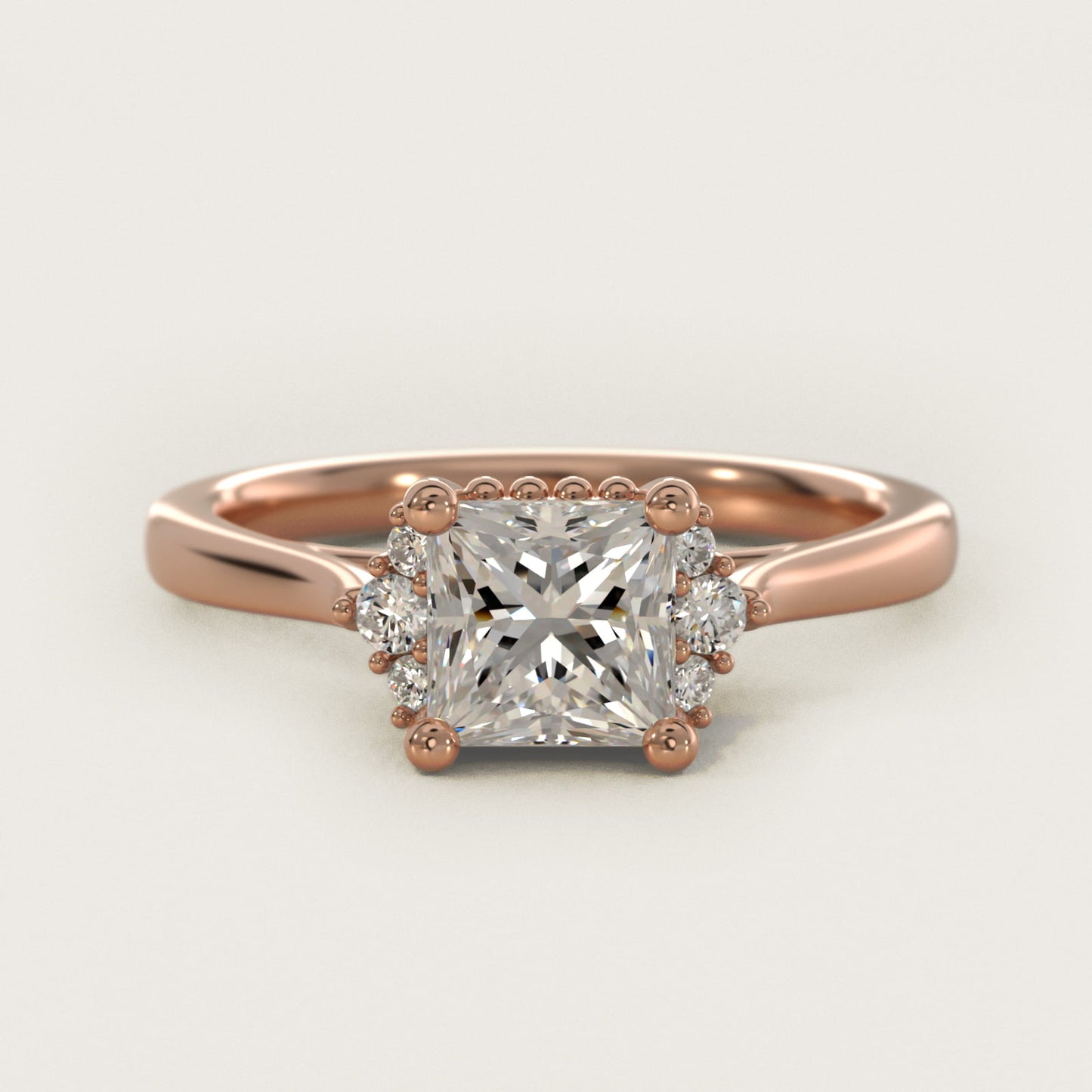 Bead Accent Pav? Trio Side Stone Diamond Engagement Ring In 18k Rose Gold By James Allen - Princess Center