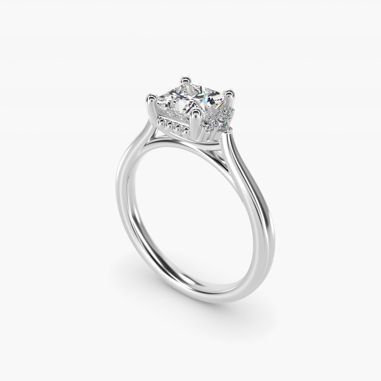Bead Accent PavŽ Trio Side Stone Diamond Engagement Ring In 14K White Gold By James Allen - Princess Center