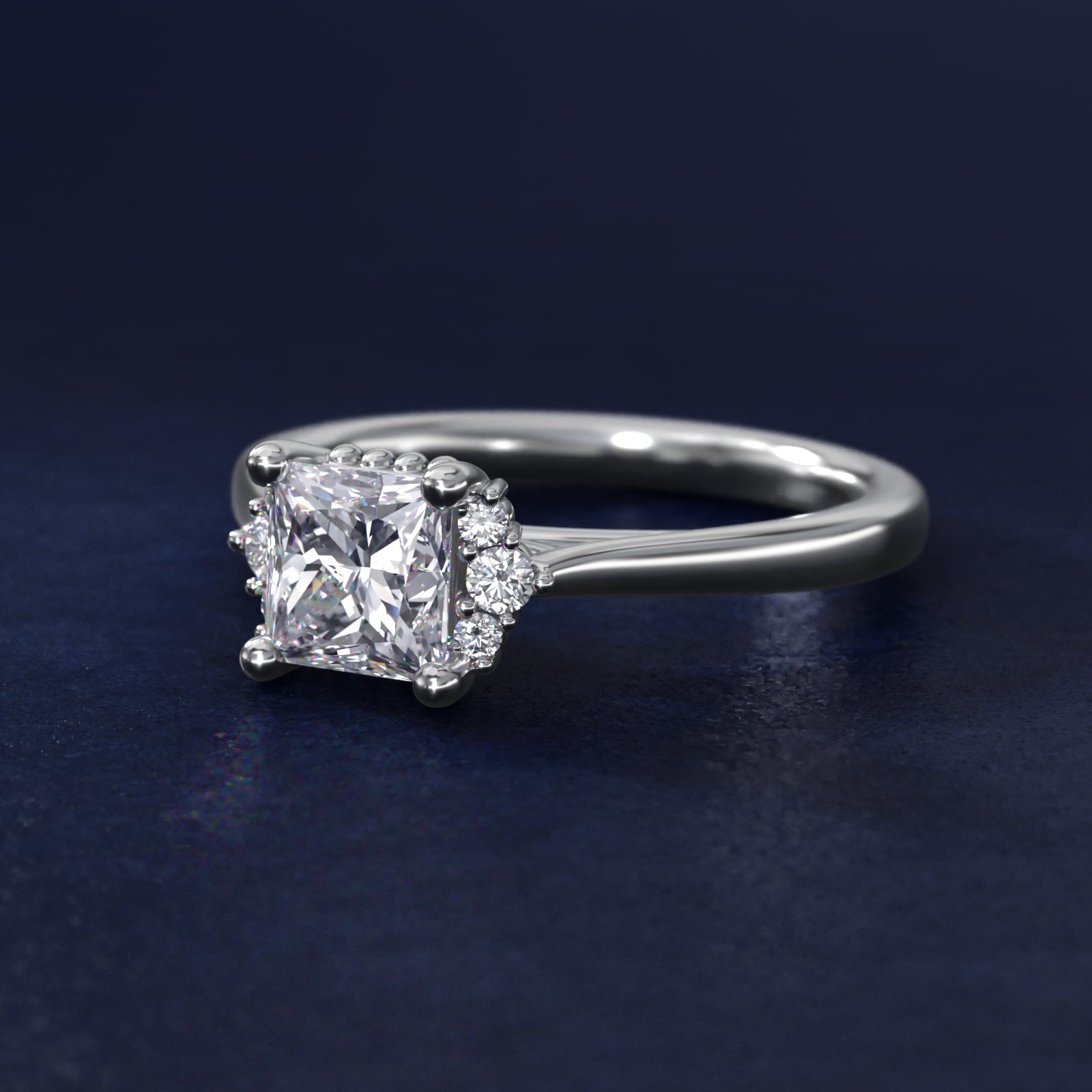 Bead Accent PavŽ Trio Side Stone Diamond Engagement Ring In 14K White Gold By James Allen - Princess Center