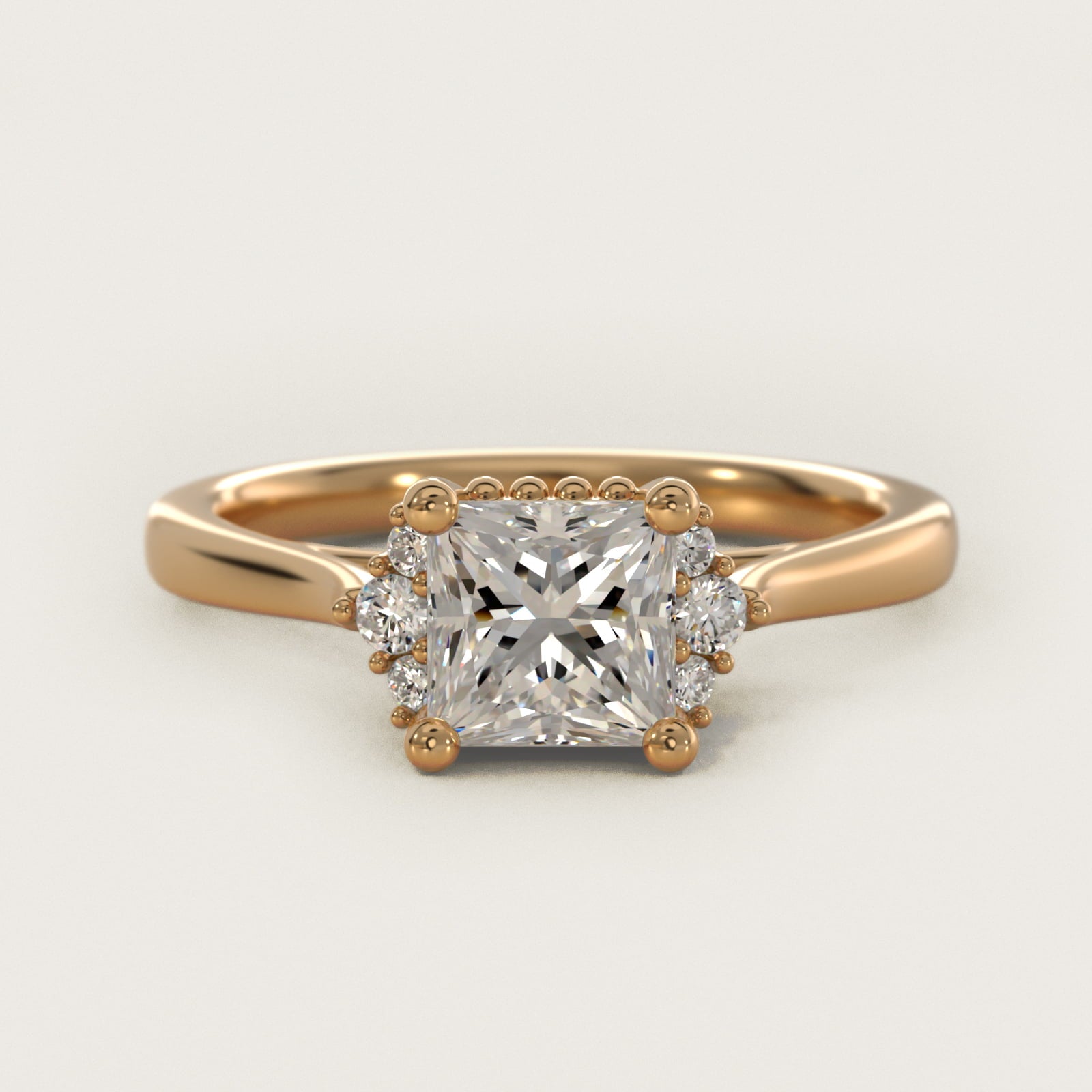 Bead Accent PavŽ Trio Side Stone Diamond Engagement Ring In 14K Yellow Gold By James Allen - Princess Center