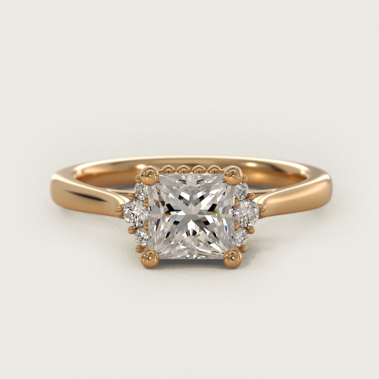 Bead Accent Pav? Trio Side Stone Diamond Engagement Ring In 18k Yellow Gold By James Allen - Princess Center