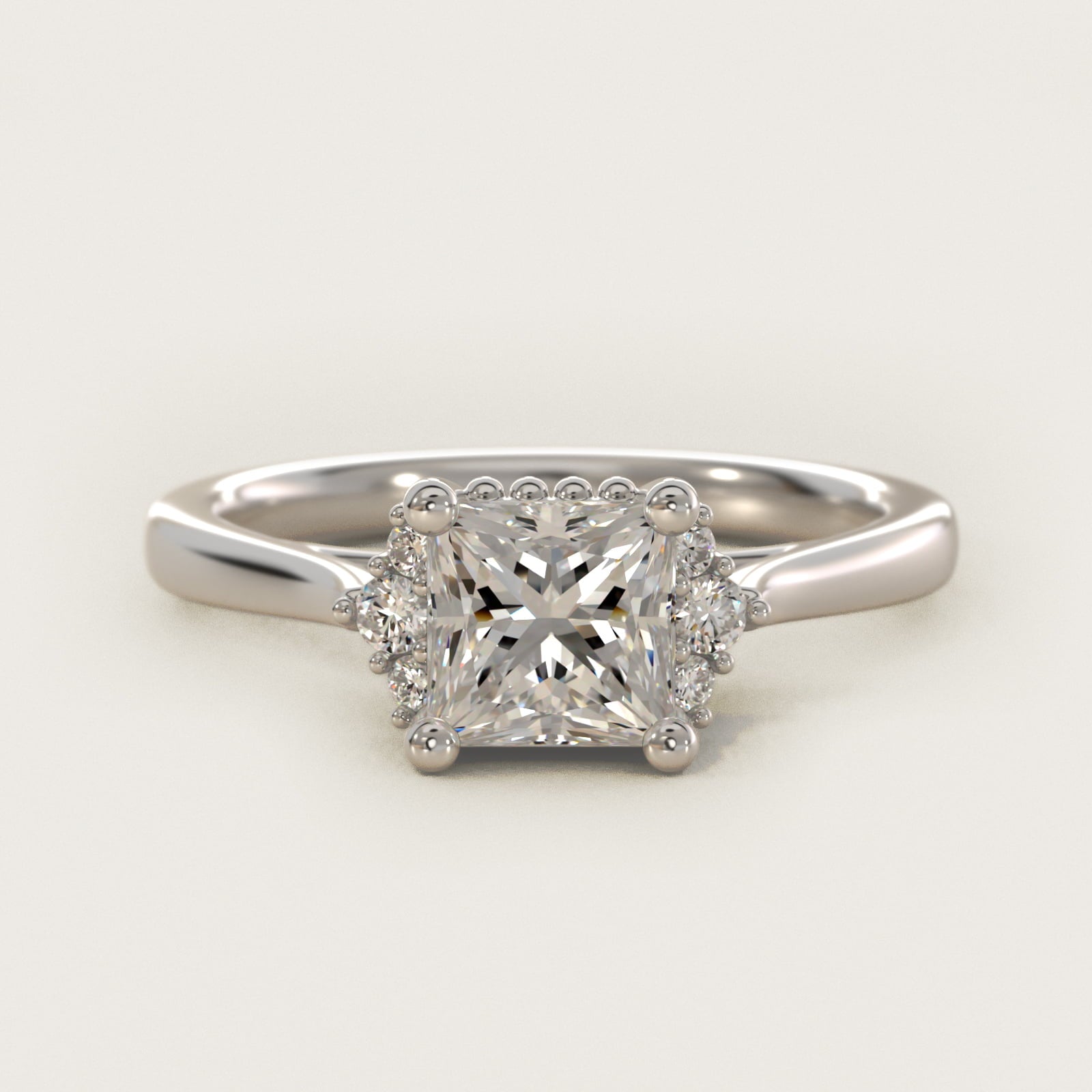 Bead Accent Pav? Trio Side Stone Diamond Engagement Ring In Platinum By James Allen - Princess Center