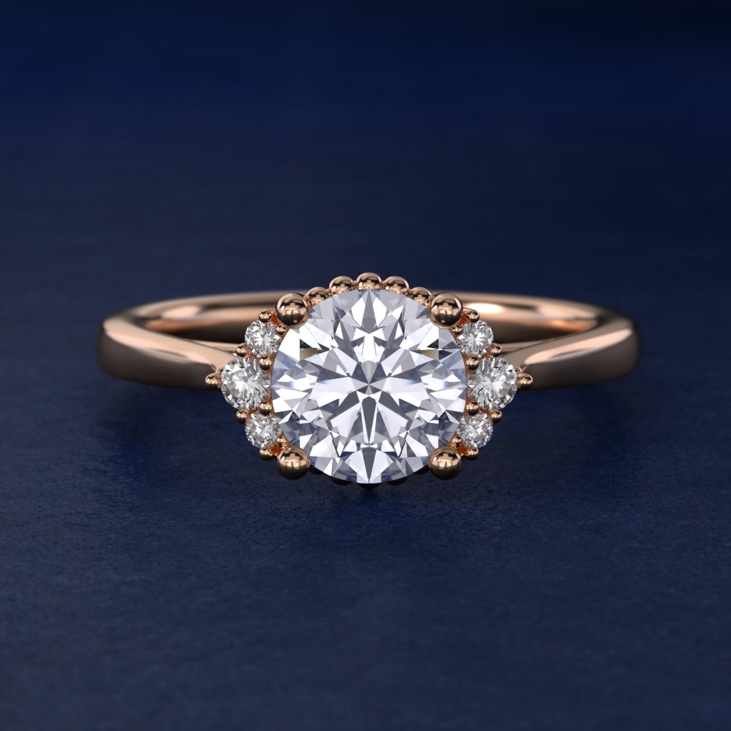 Bead Accent Pav? Trio Side Stone Diamond Engagement Ring In 18k Rose Gold By James Allen - Round Center