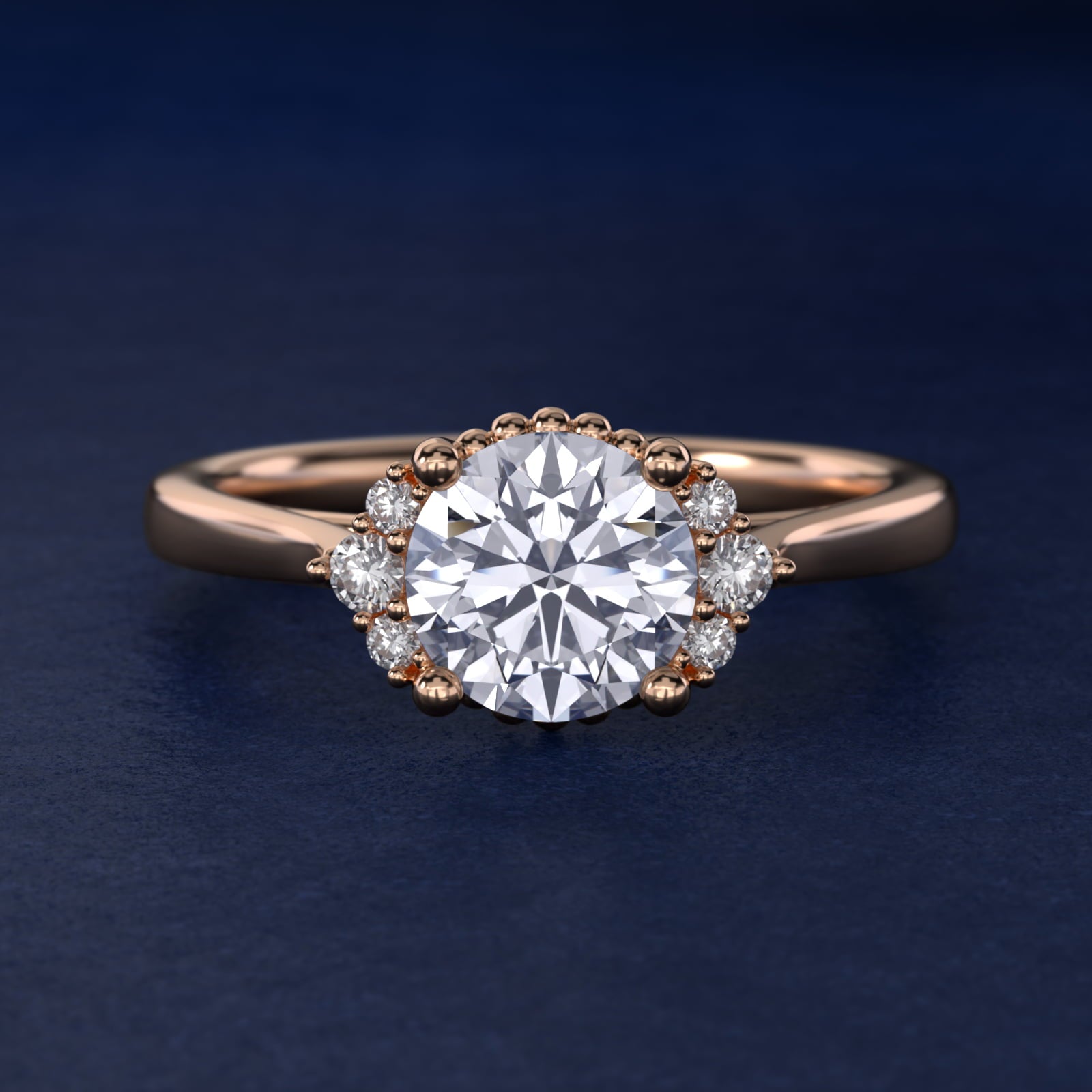 Bead Accent Pav? Trio Side Stone Diamond Engagement Ring In 18k Rose Gold By James Allen - Round Center
