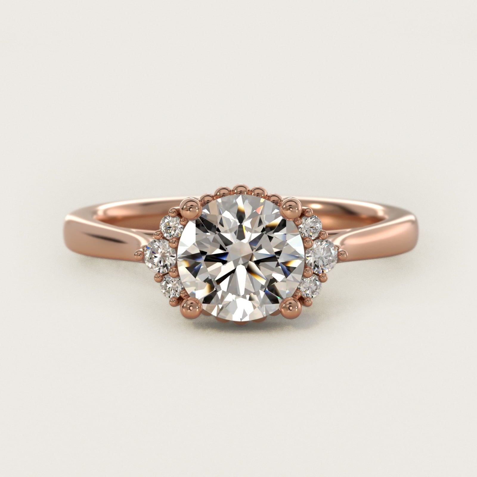Bead Accent PavŽ Trio Side Stone Diamond Engagement Ring In 14K Rose Gold By James Allen - Round Center