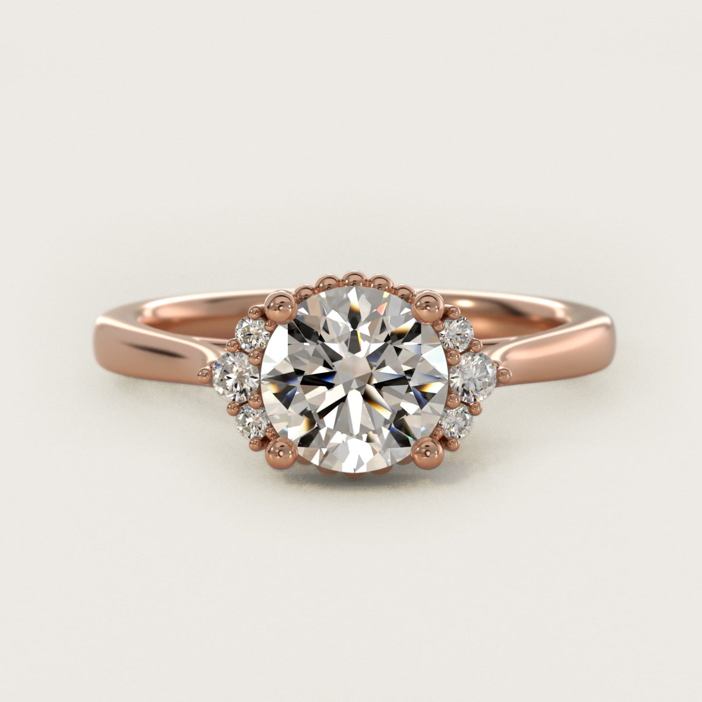 Bead Accent Pav? Trio Side Stone Diamond Engagement Ring In 18k Rose Gold By James Allen - Round Center