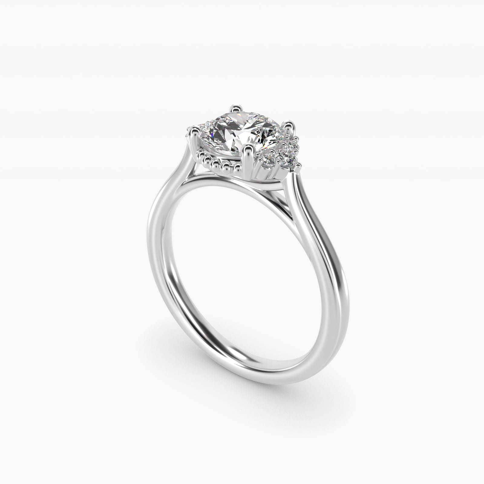 Bead Accent PavŽ Trio Side Stone Diamond Engagement Ring In 14K White Gold By James Allen - Round Center